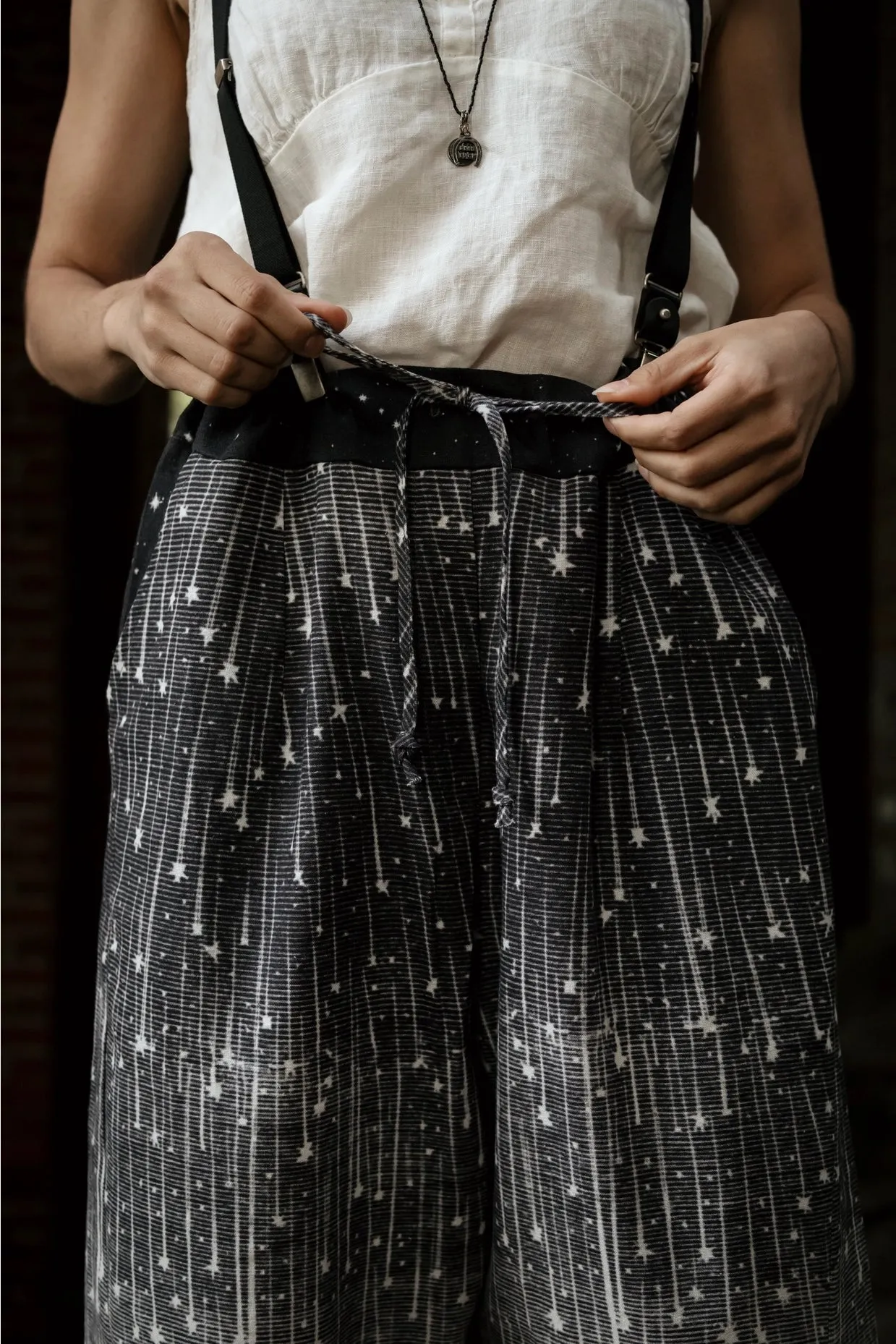 Market Of Stars Stargazer Boho Linen Falling Star Print Cropped Artist Pants