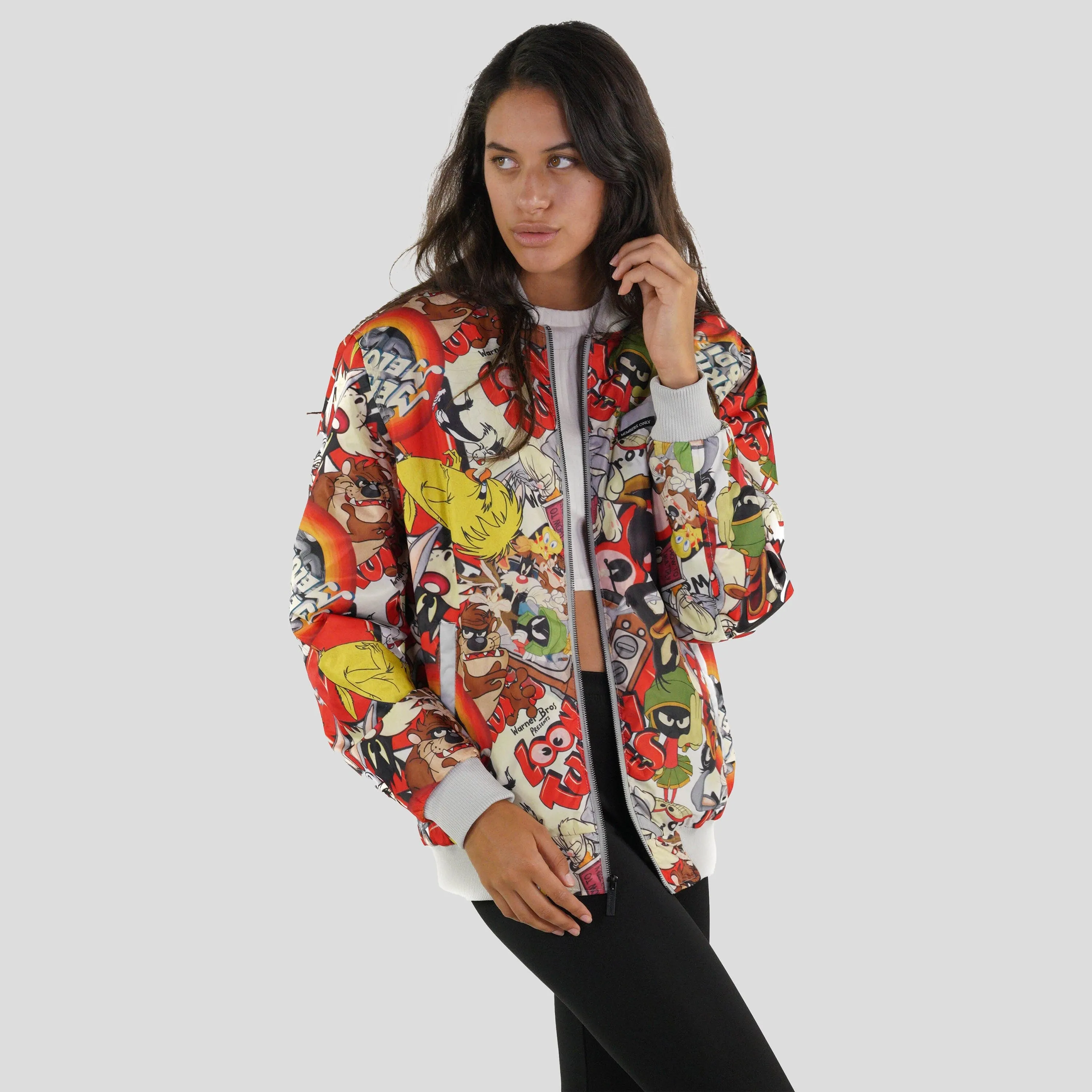 Members Only Women's Looney Tunes Vintage Mash Print Oversized Jacket