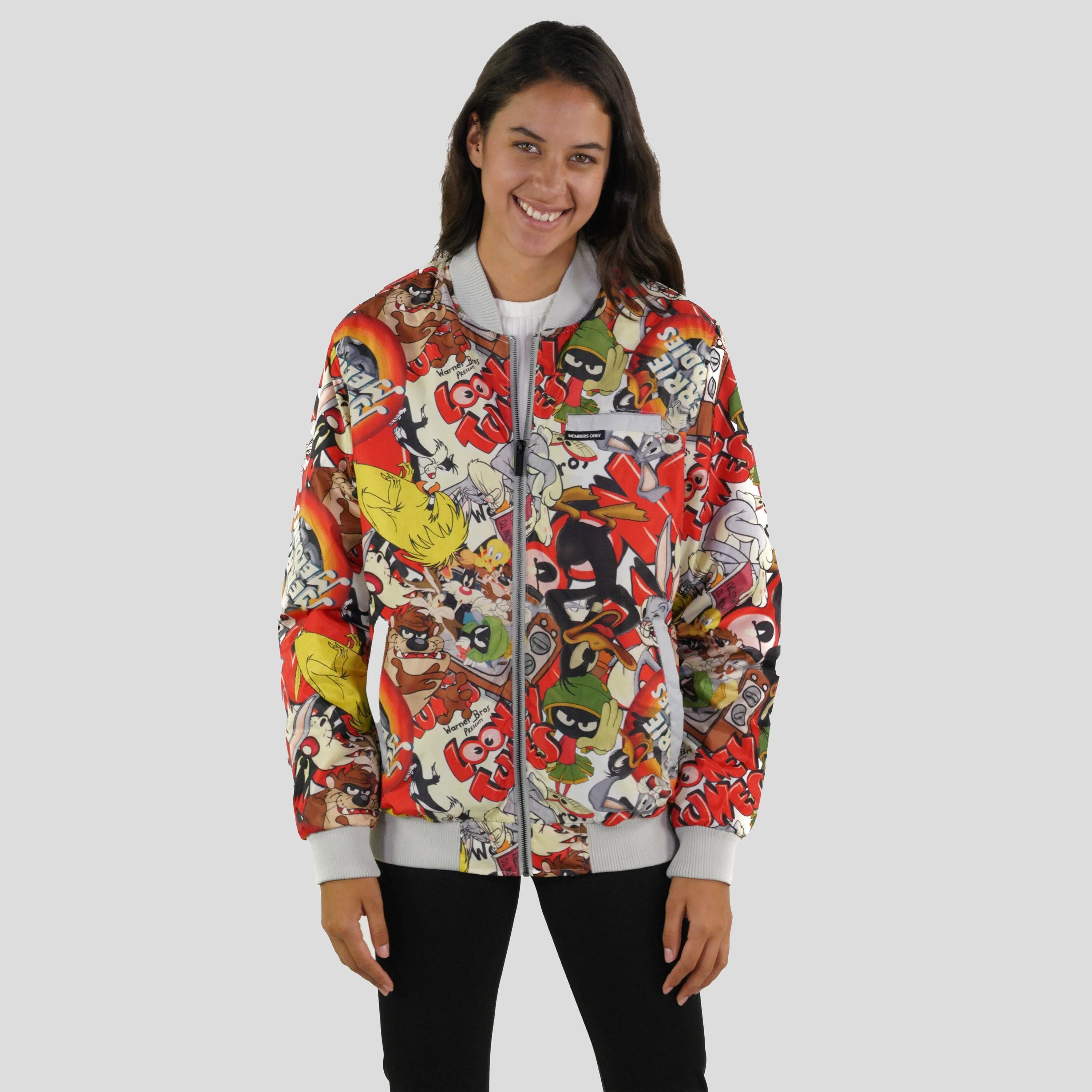 Members Only Women's Looney Tunes Vintage Mash Print Oversized Jacket