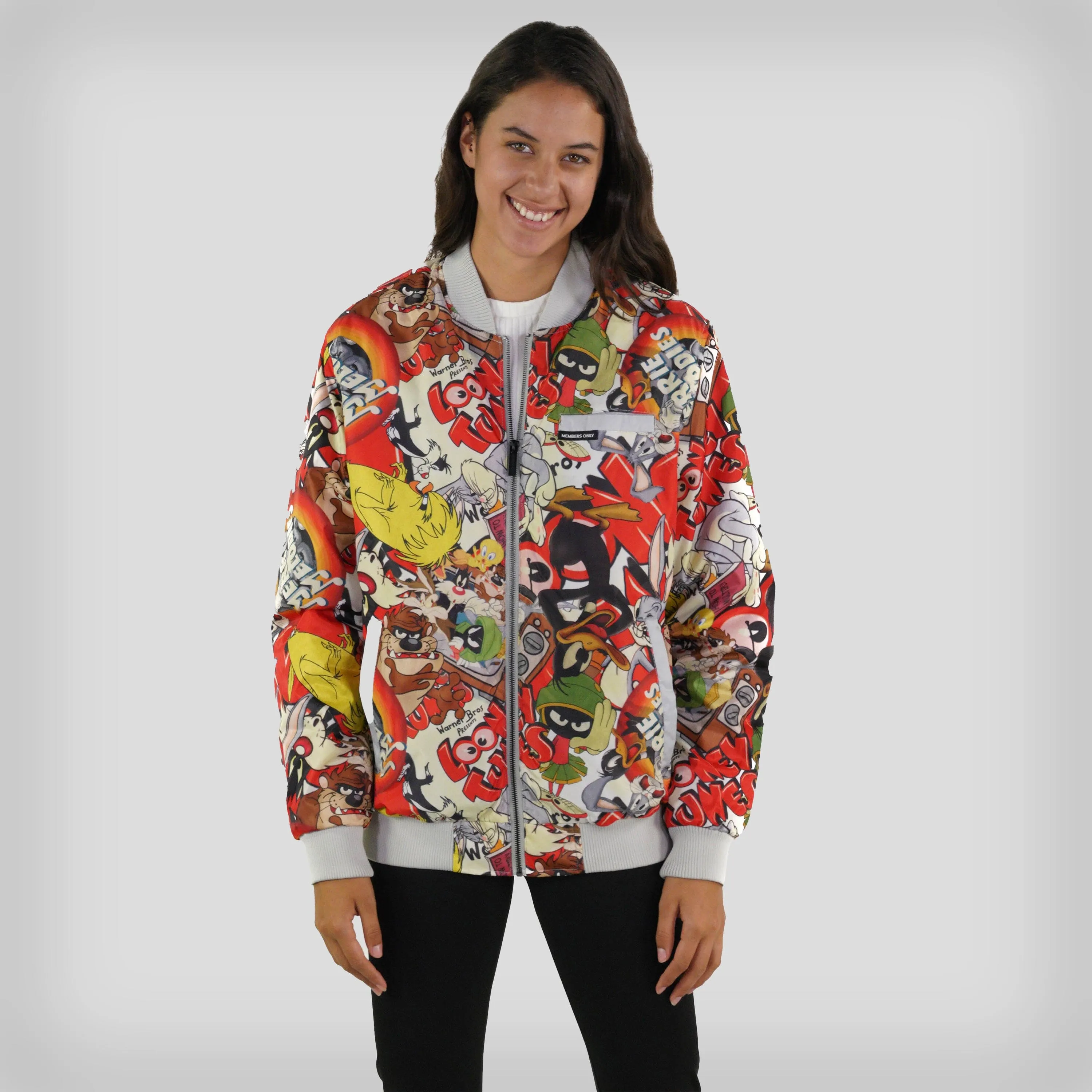 Members Only Women's Looney Tunes Vintage Mash Print Oversized Jacket