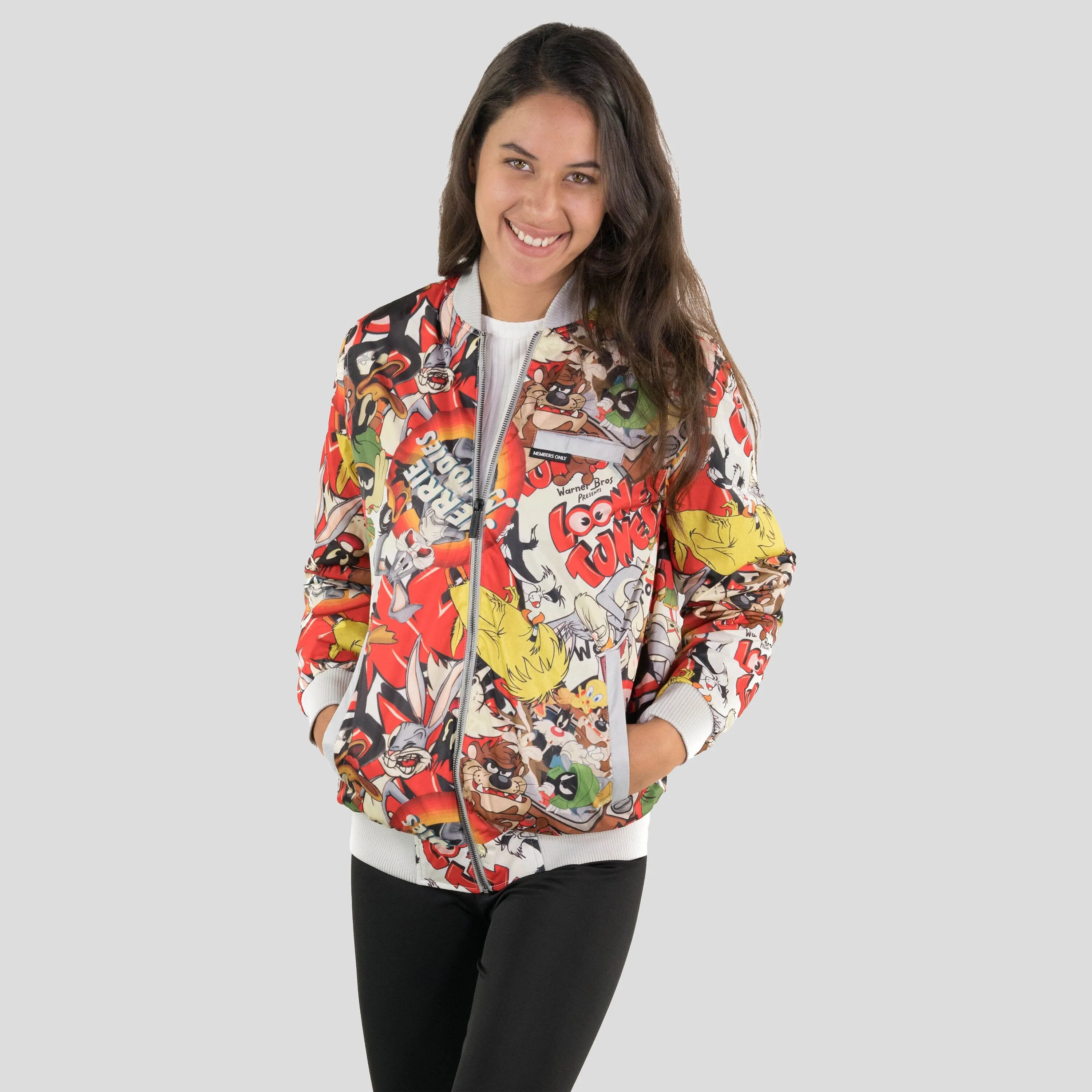 Members Only Women's Looney Tunes Vintage Mash Print Oversized Jacket