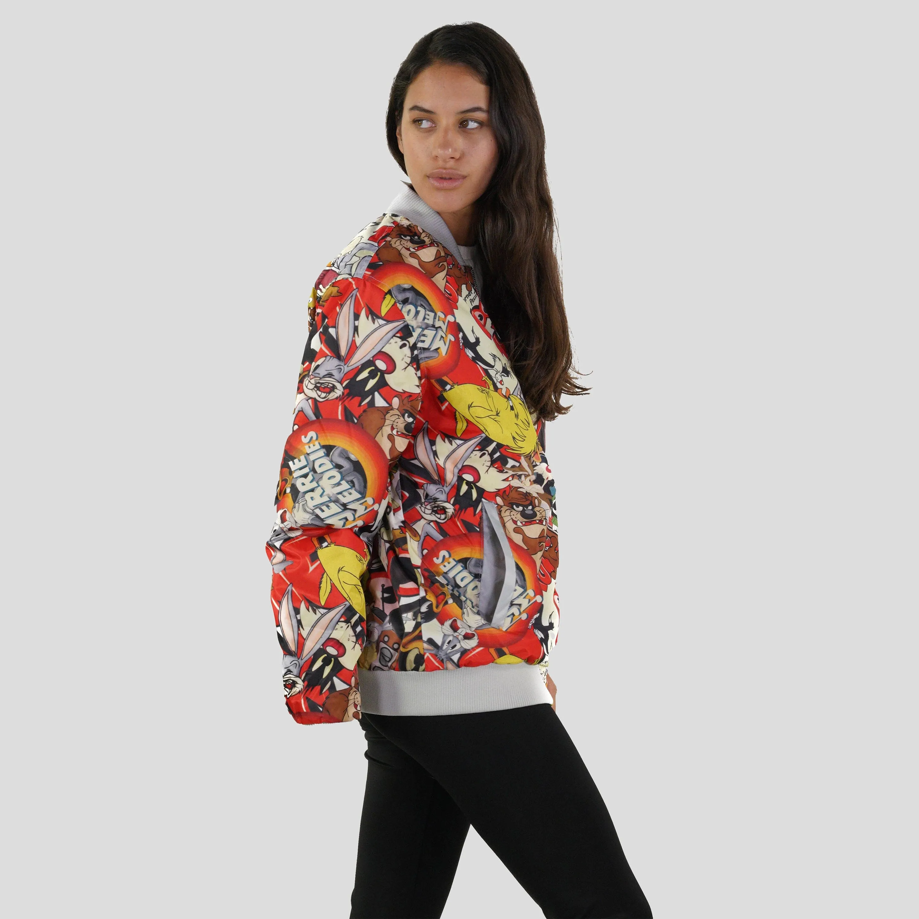 Members Only Women's Looney Tunes Vintage Mash Print Oversized Jacket