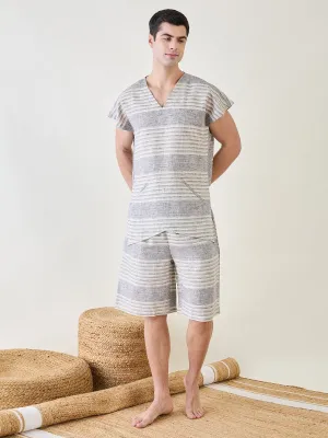 Mens Grey Cotton Kimono Top and Shorts Set