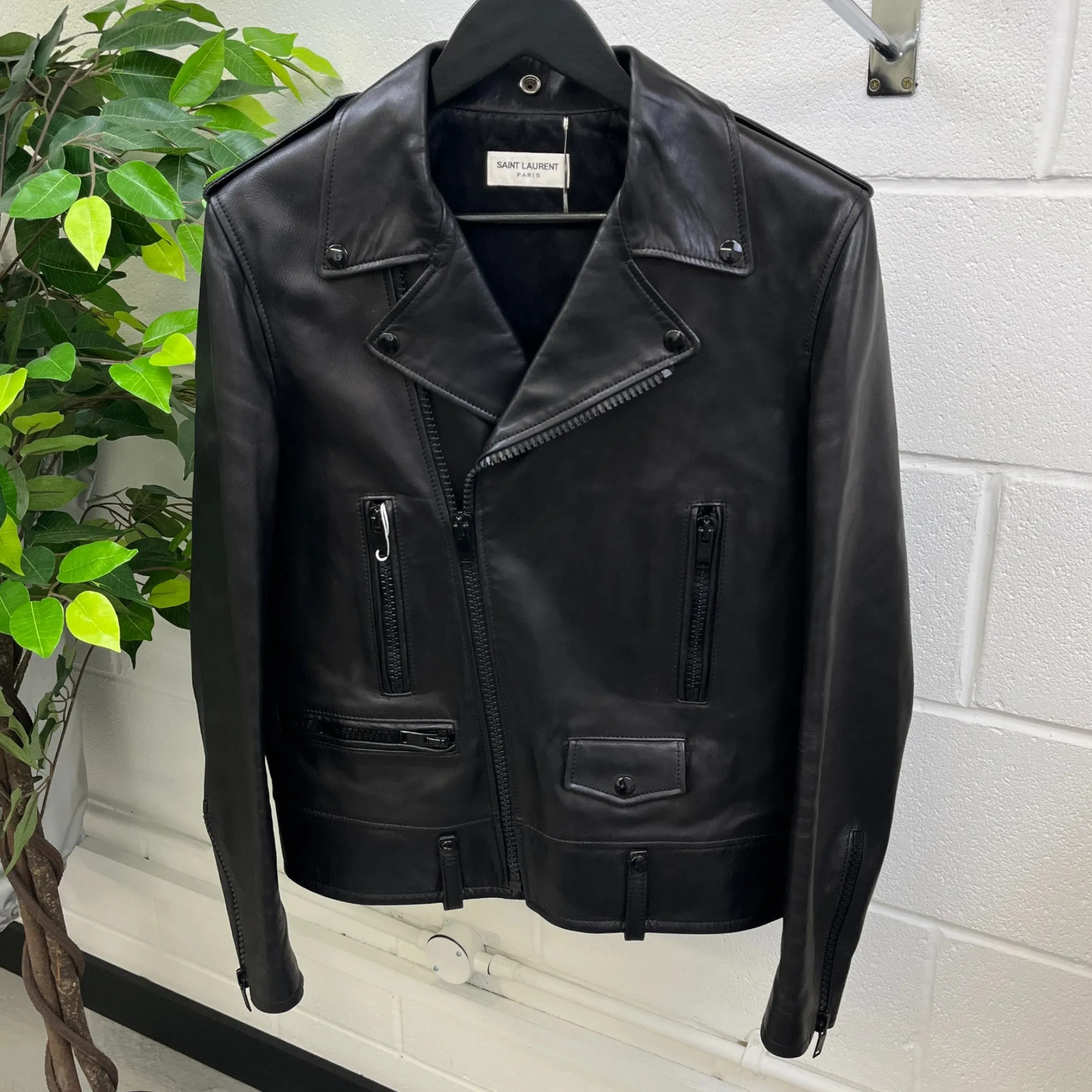 Men's Motorcycle Lambskin Leather Jacket Black Size IT 50 / L