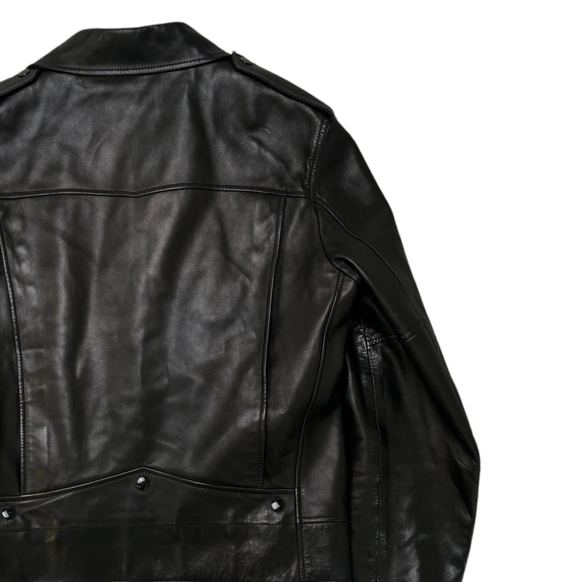 Men's Motorcycle Lambskin Leather Jacket Black Size IT 50 / L