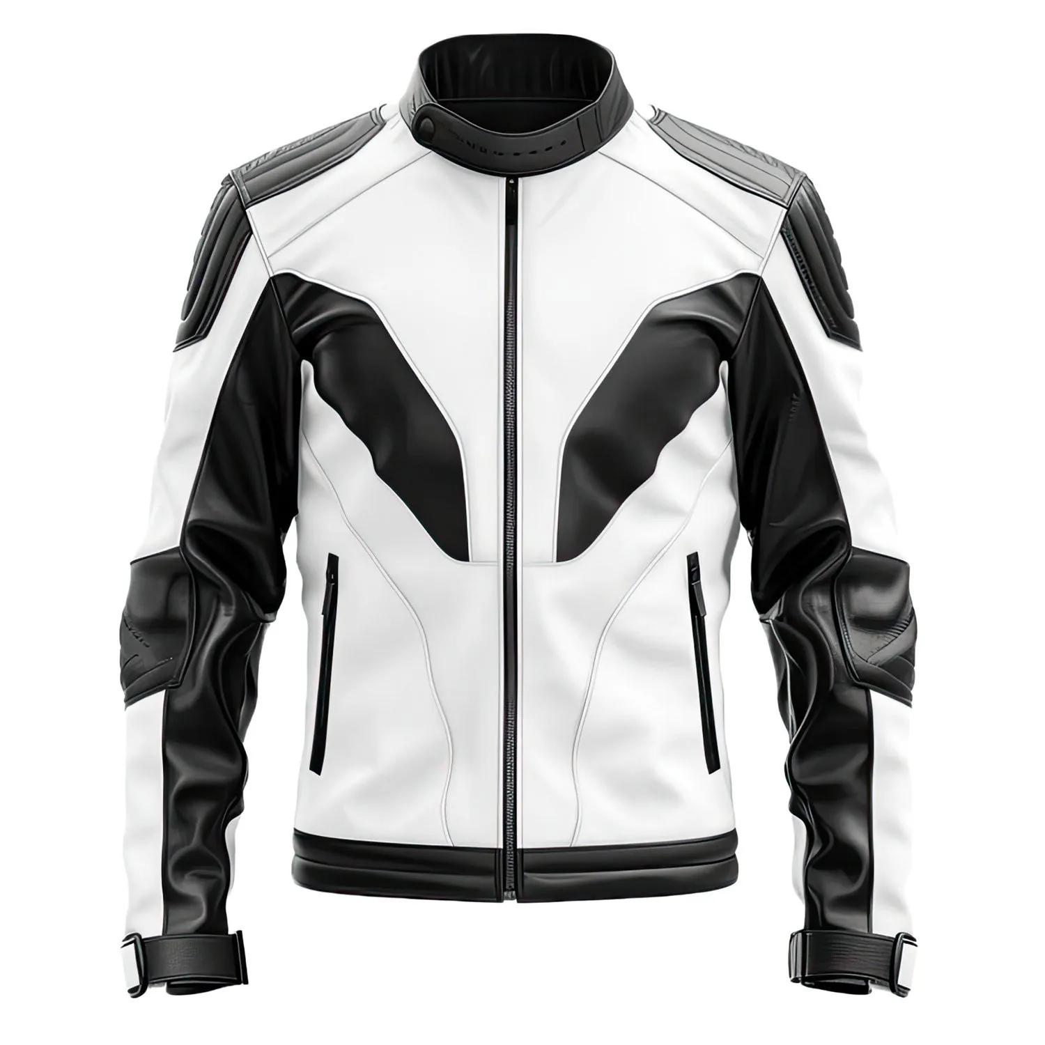 Men’s White-Black Genuine Quilted Sheepskin Moto Leather Jacket