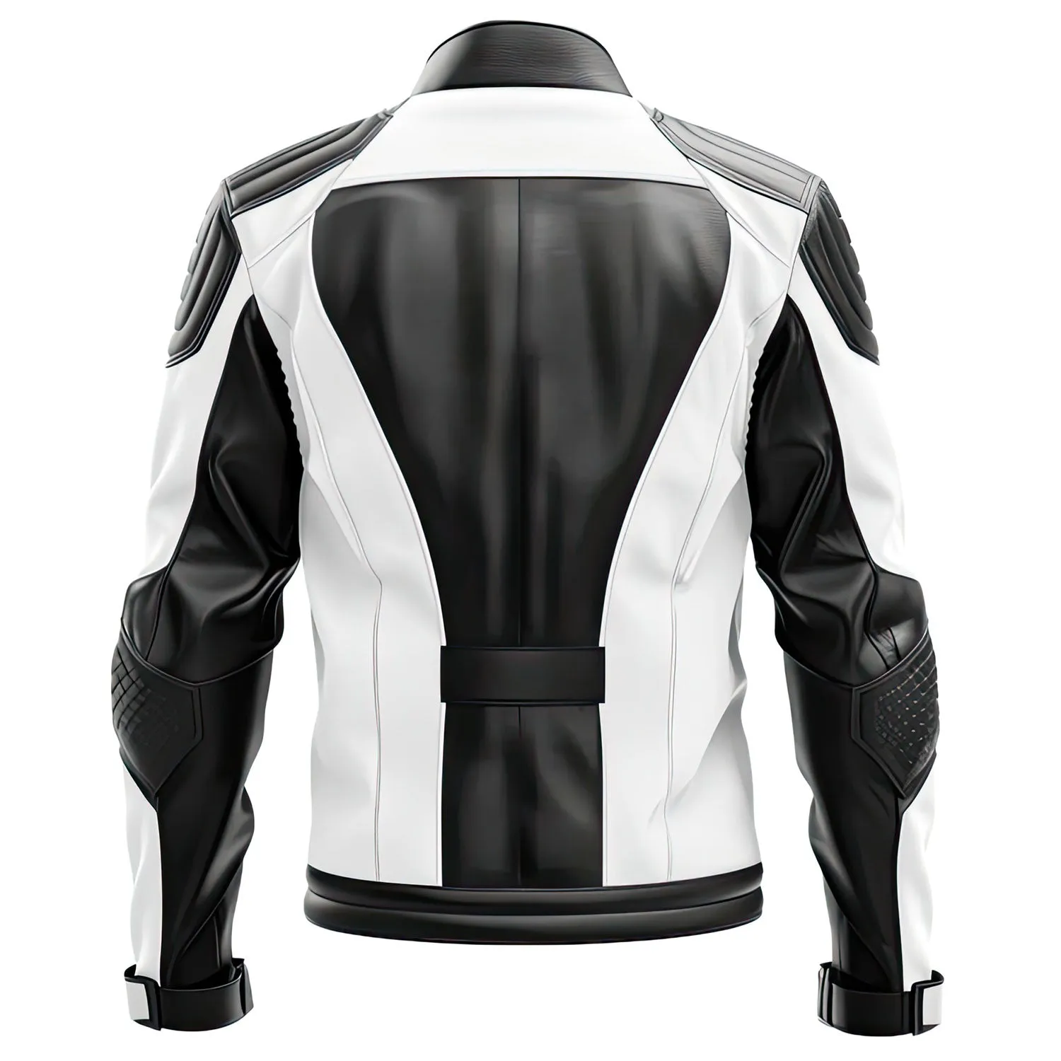 Men’s White-Black Genuine Quilted Sheepskin Moto Leather Jacket