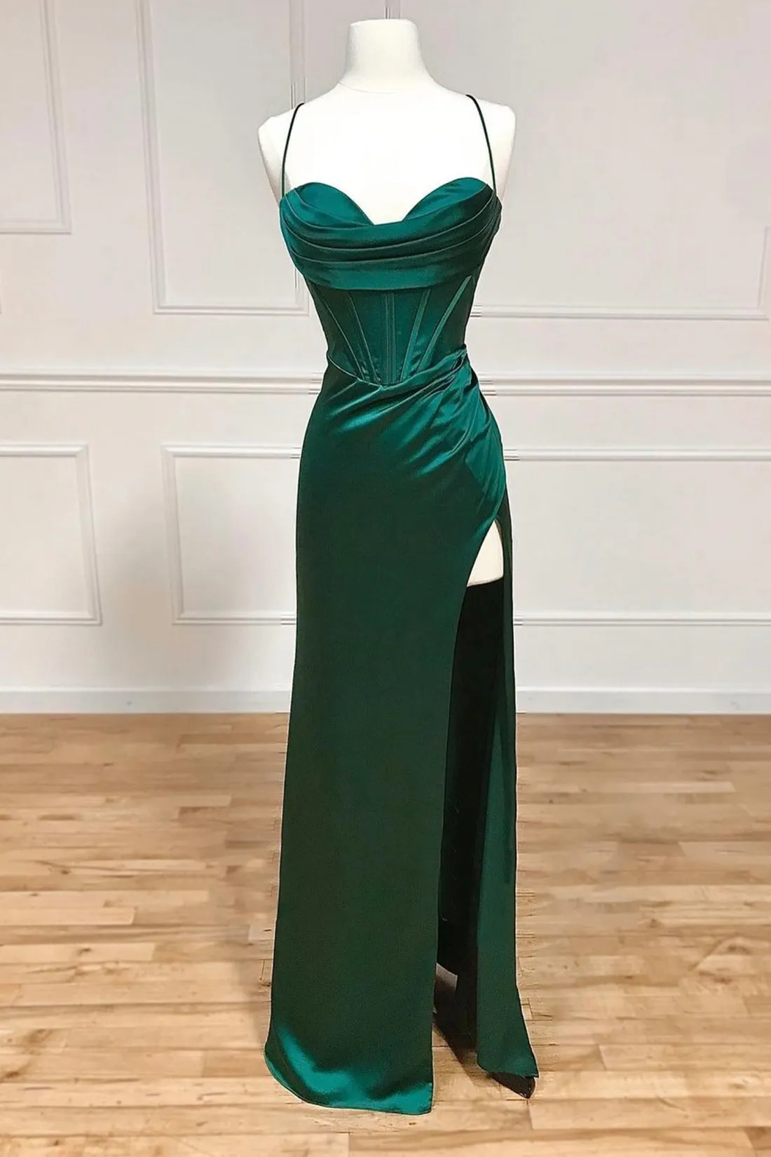 Mermaid Green Satin Long Prom Dress, Green Formal Evening Dress