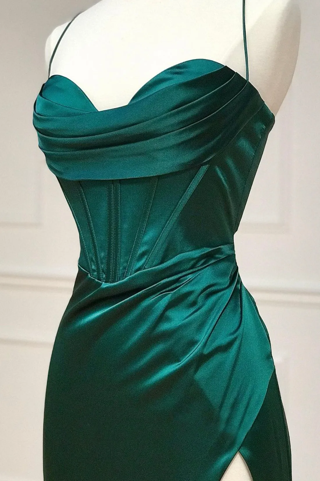 Mermaid Green Satin Long Prom Dress, Green Formal Evening Dress