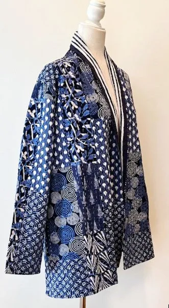 Miixed Print Blue Kantha Quilted And Fully Reversible. Smashing!