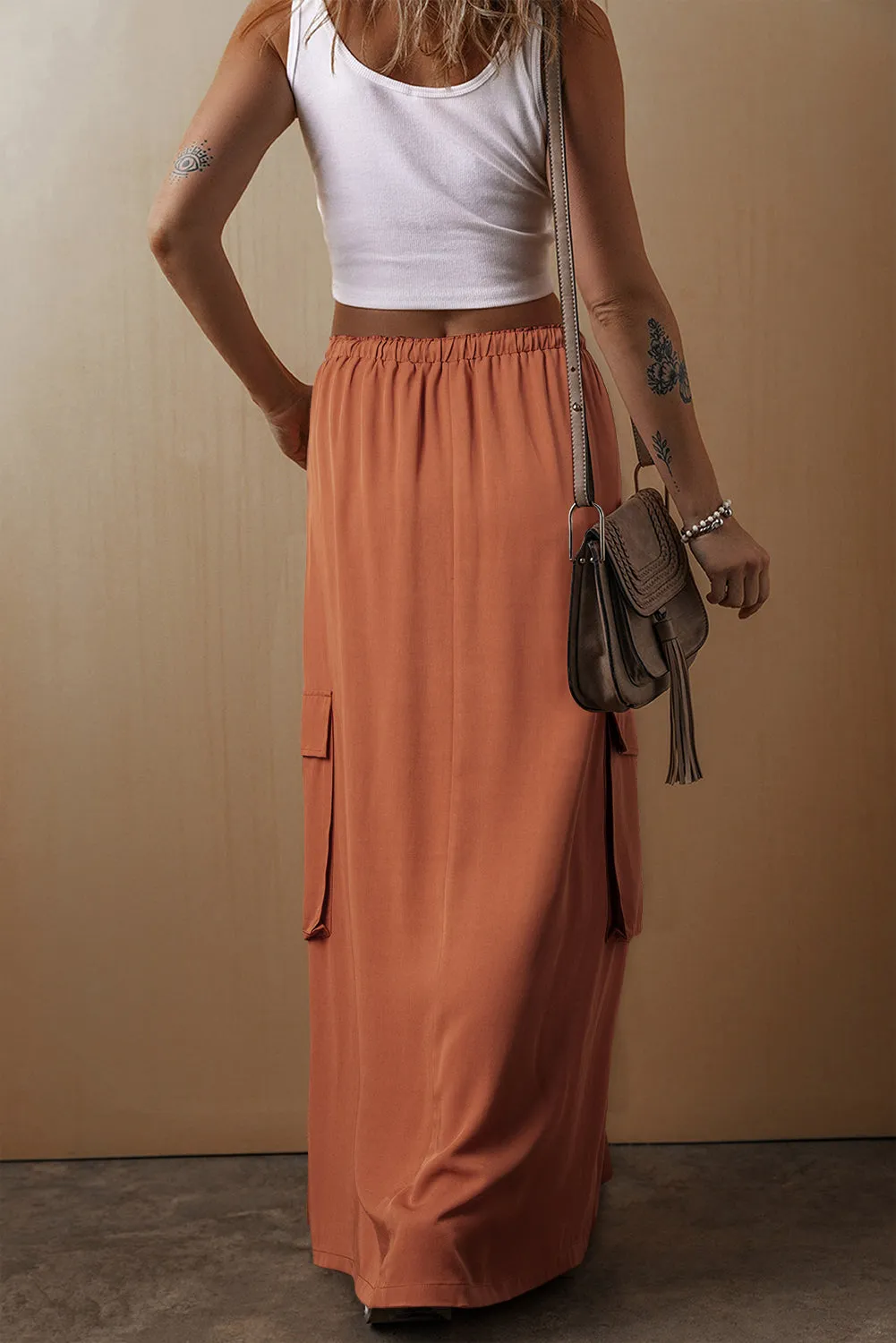 Mineral Wash Cargo Pocket Maxi Skirt