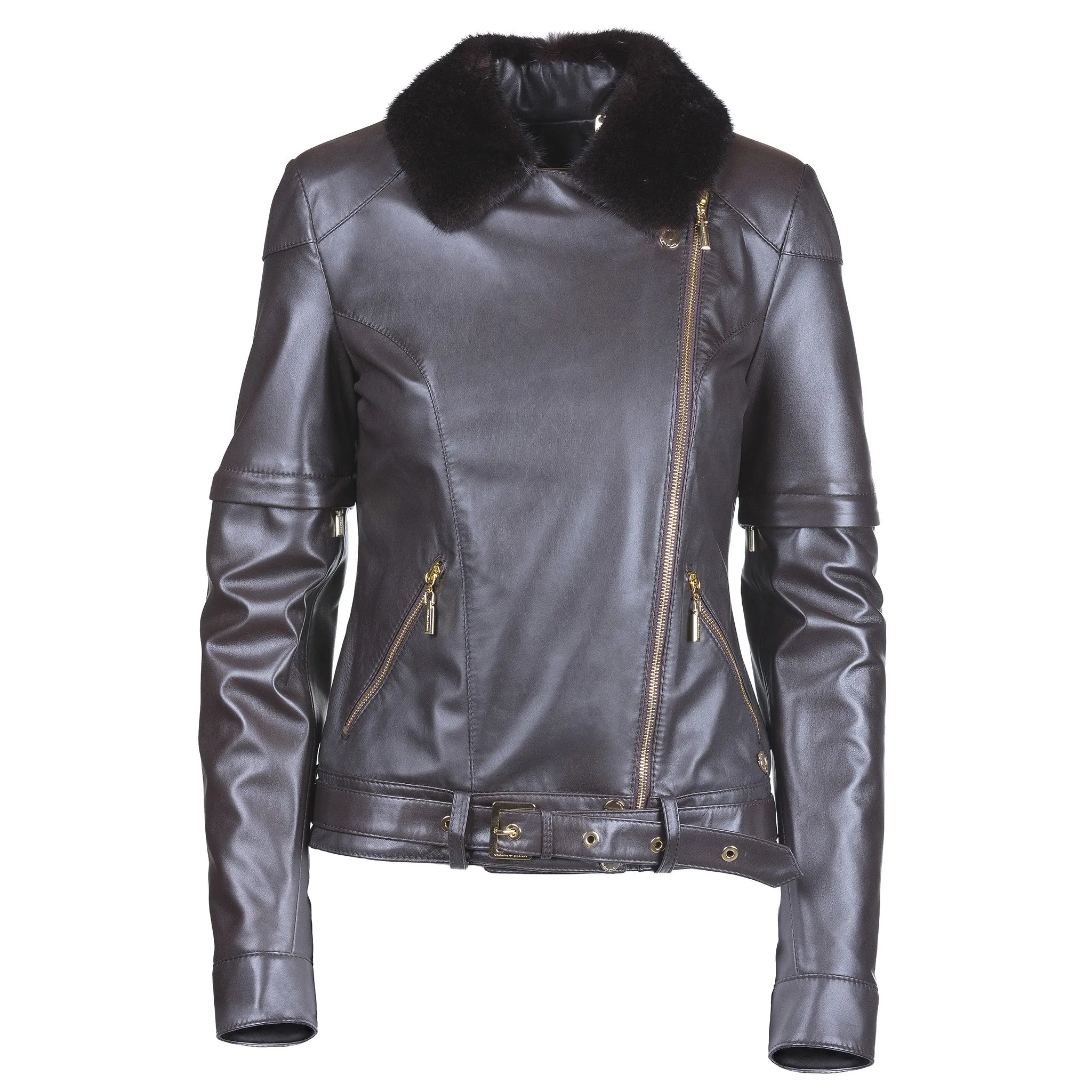 Mink Removable Sleeves Reindeer Leather Jacket- Limited Edition