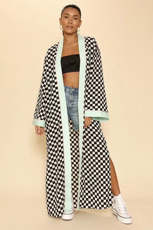 MISS SPARKLING  Maxi Textured Satin Checkered kimono