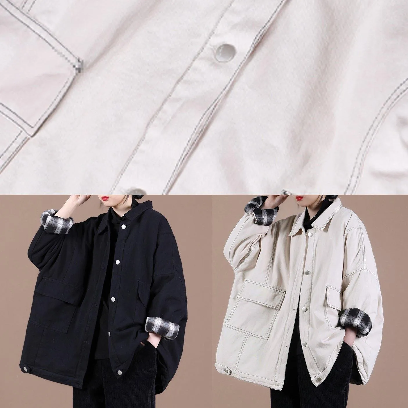 Modern nude Plus Size tunic coat Photography lapel Button Down spring outwear