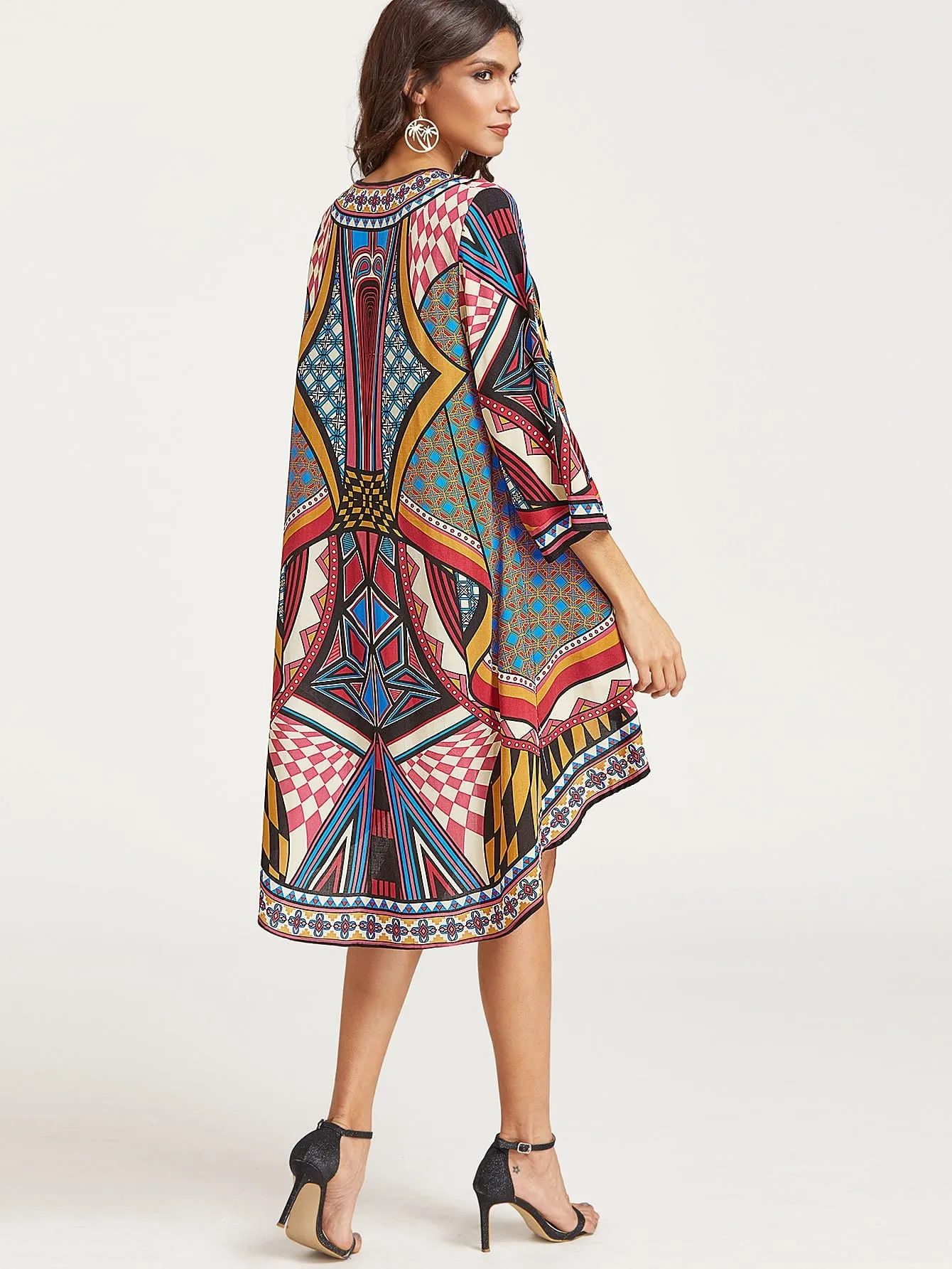 Moral Africa print open front kimono bikini coverup