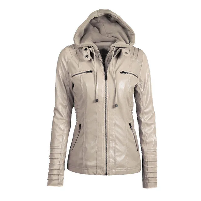 “Motorsport”  Women Leather Style Hoodie Motorcycle Jacket