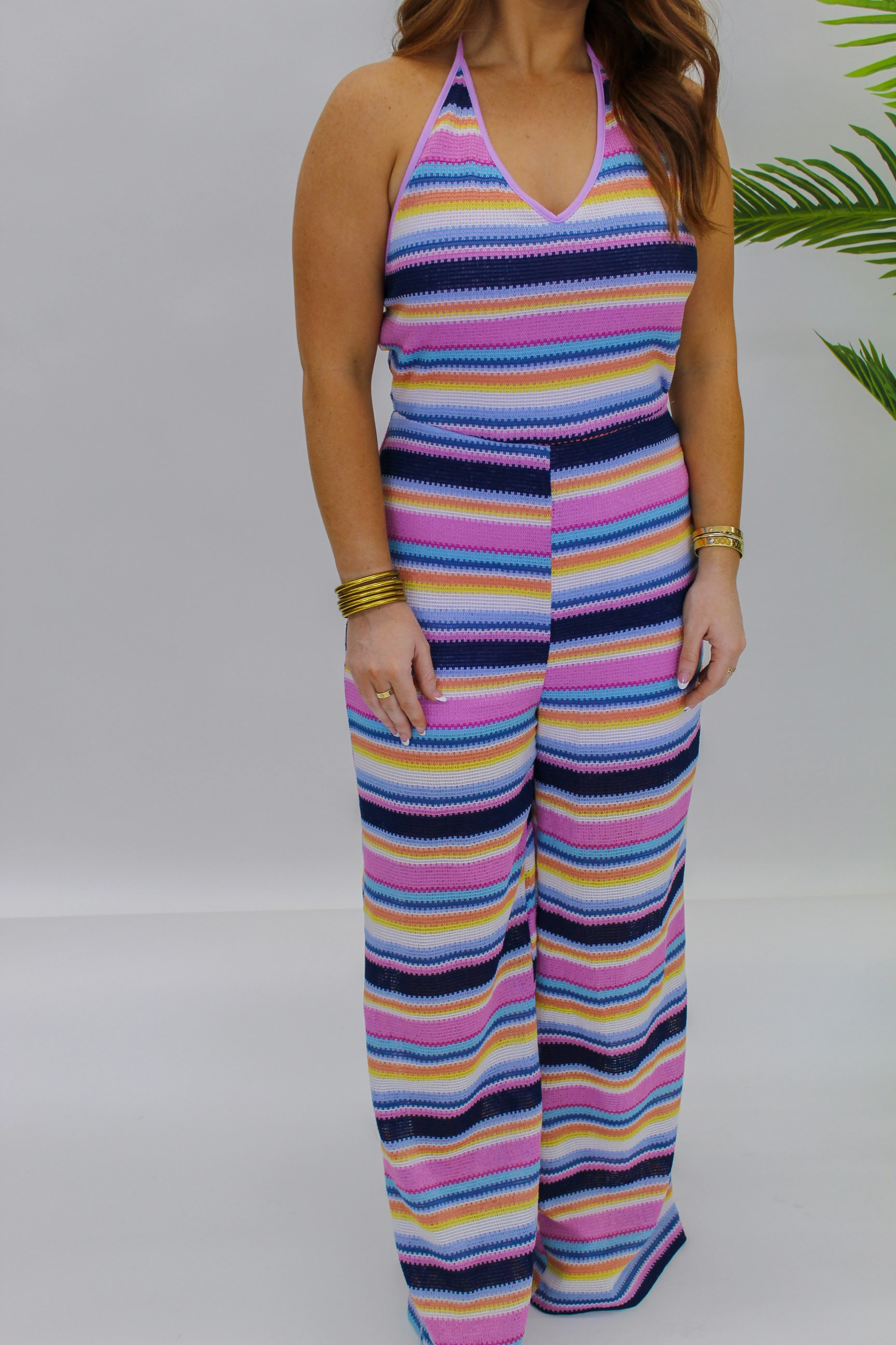 Moving On Striped Halter Jumpsuit- Multi