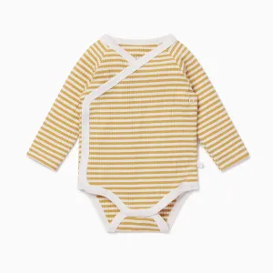 Mustard Stripe Ribbed Long Sleeve Kimono Bodysuit