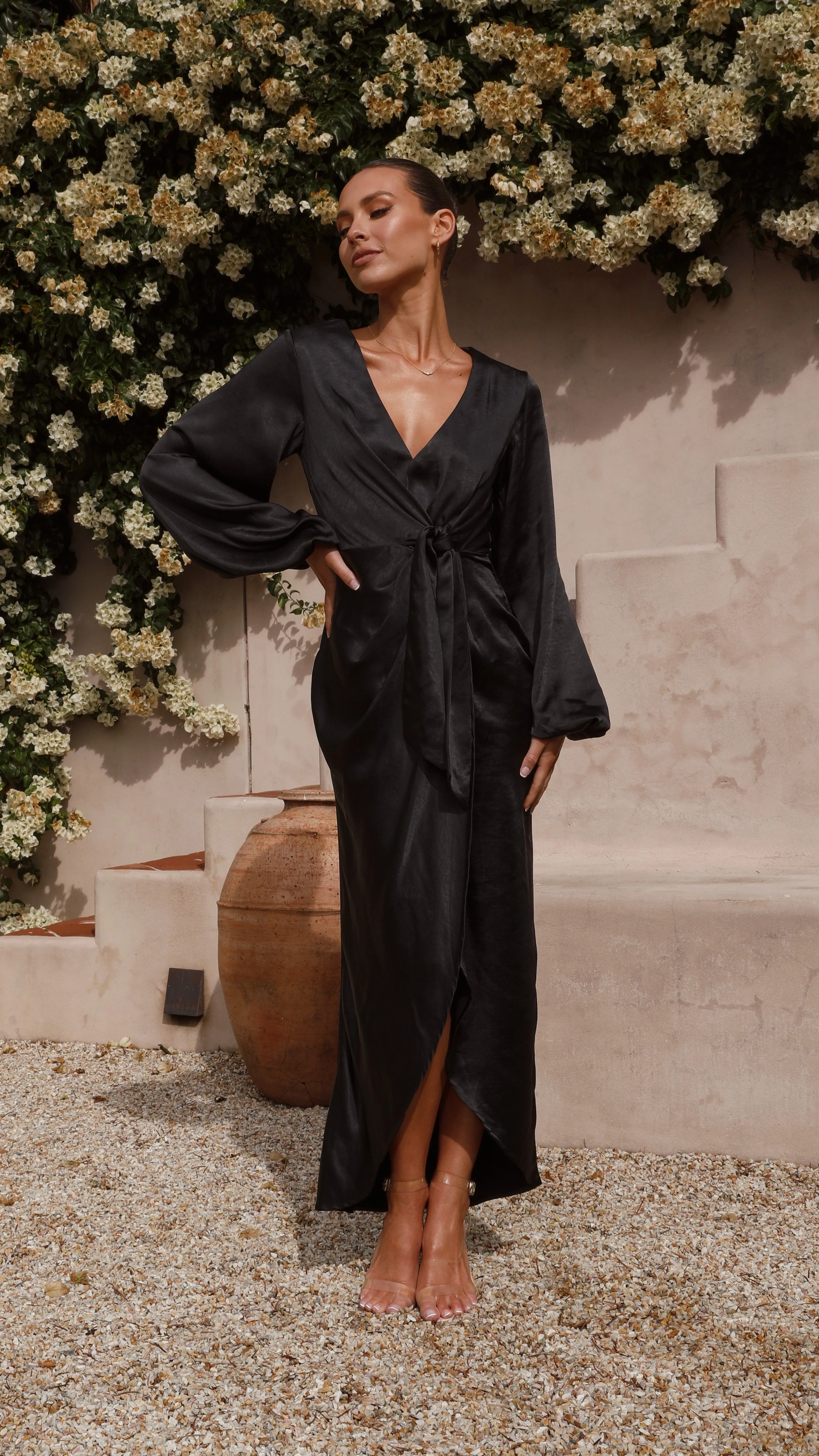 Naomi Long Sleeve Maxi Dress - Black