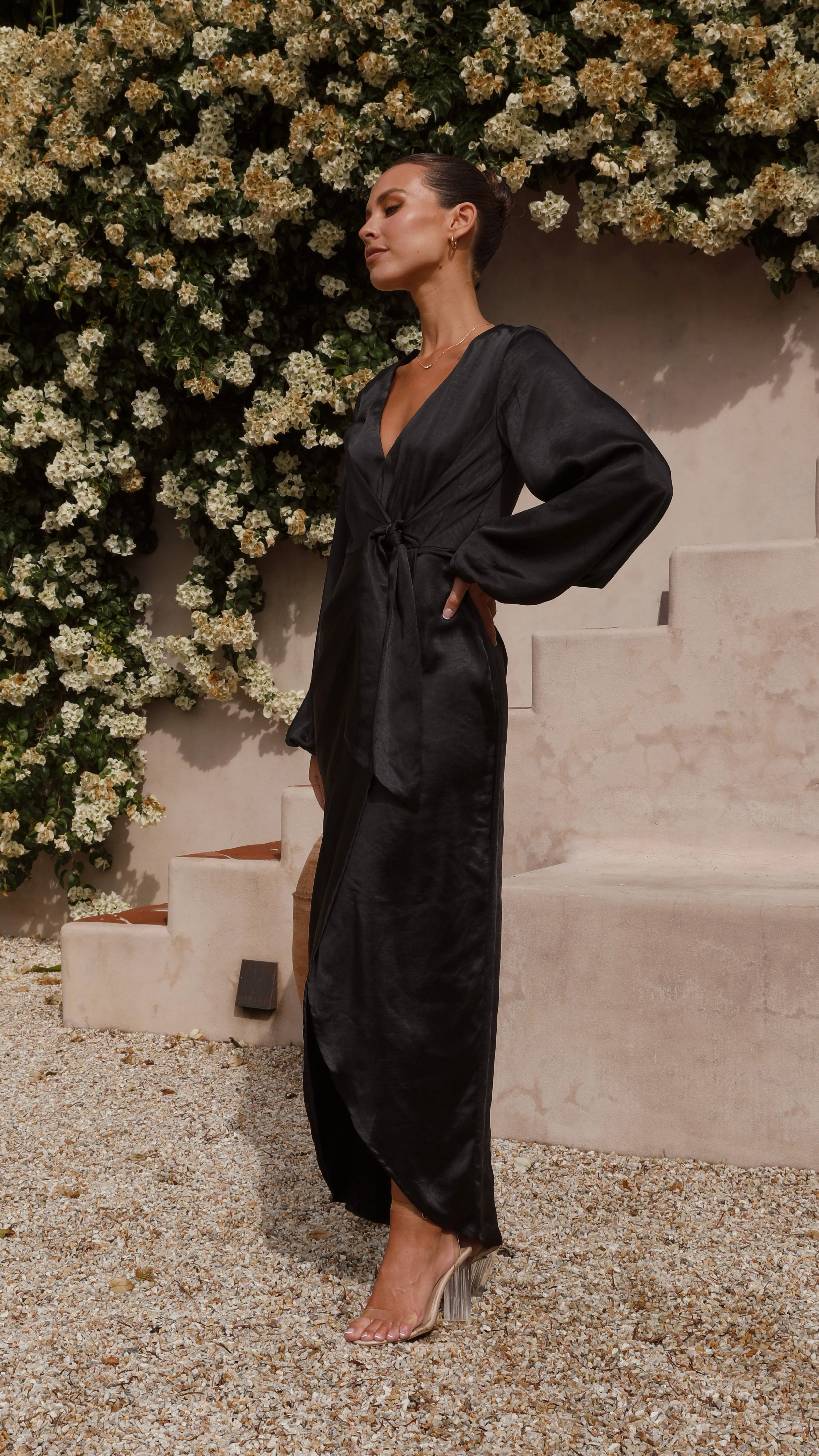 Naomi Long Sleeve Maxi Dress - Black