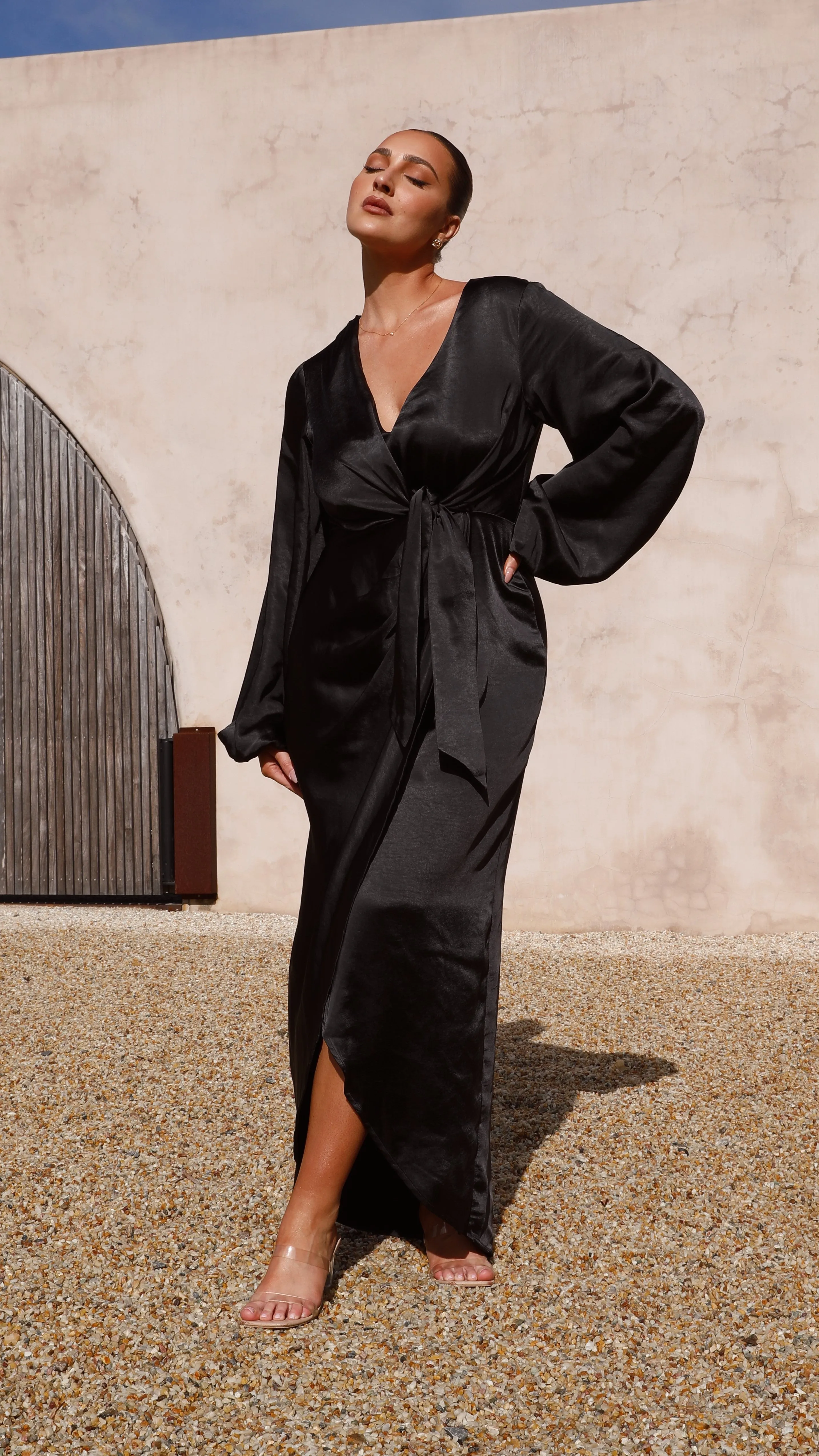 Naomi Long Sleeve Maxi Dress - Black