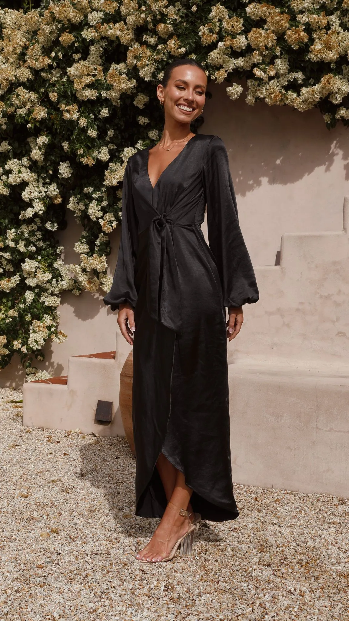 Naomi Long Sleeve Maxi Dress - Black