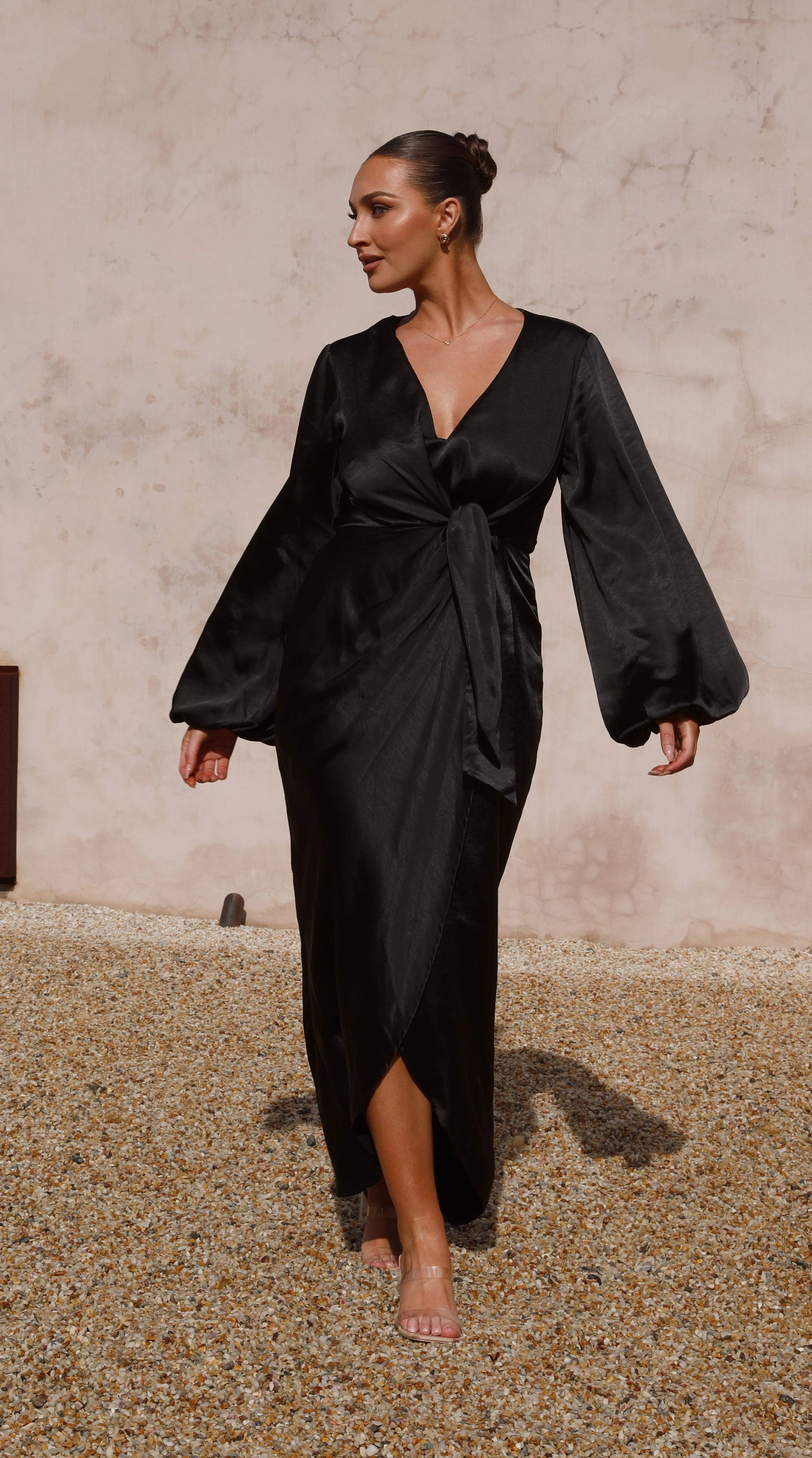 Naomi Long Sleeve Maxi Dress - Black