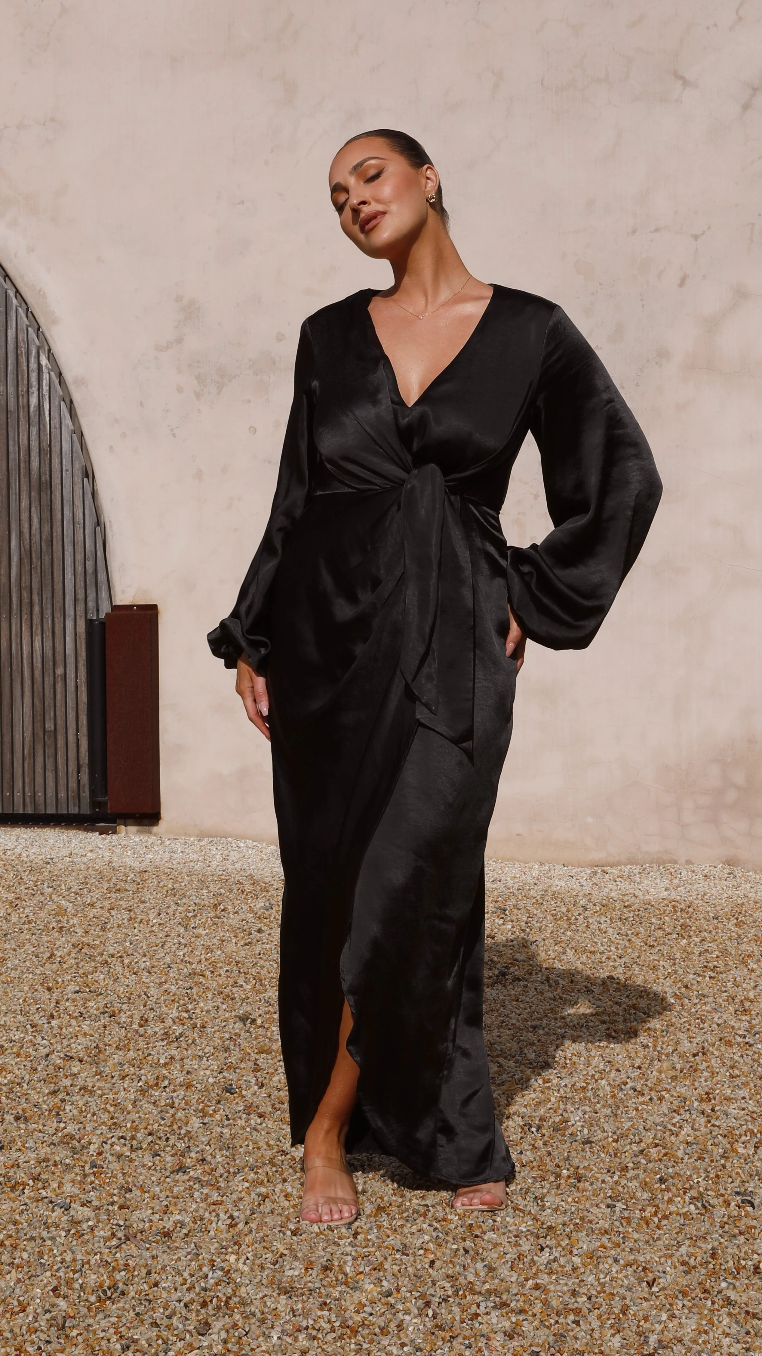 Naomi Long Sleeve Maxi Dress - Black