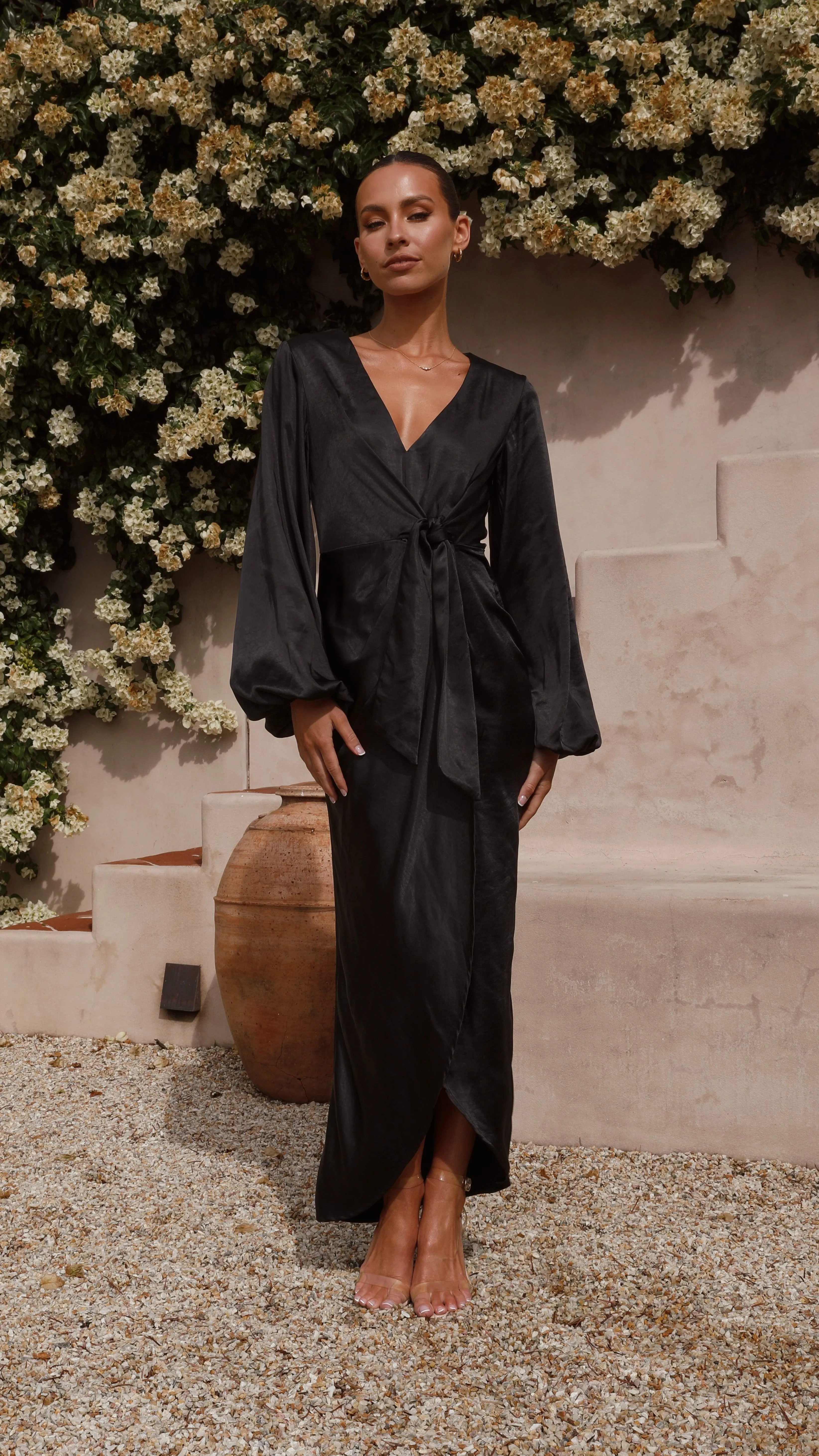 Naomi Long Sleeve Maxi Dress - Black