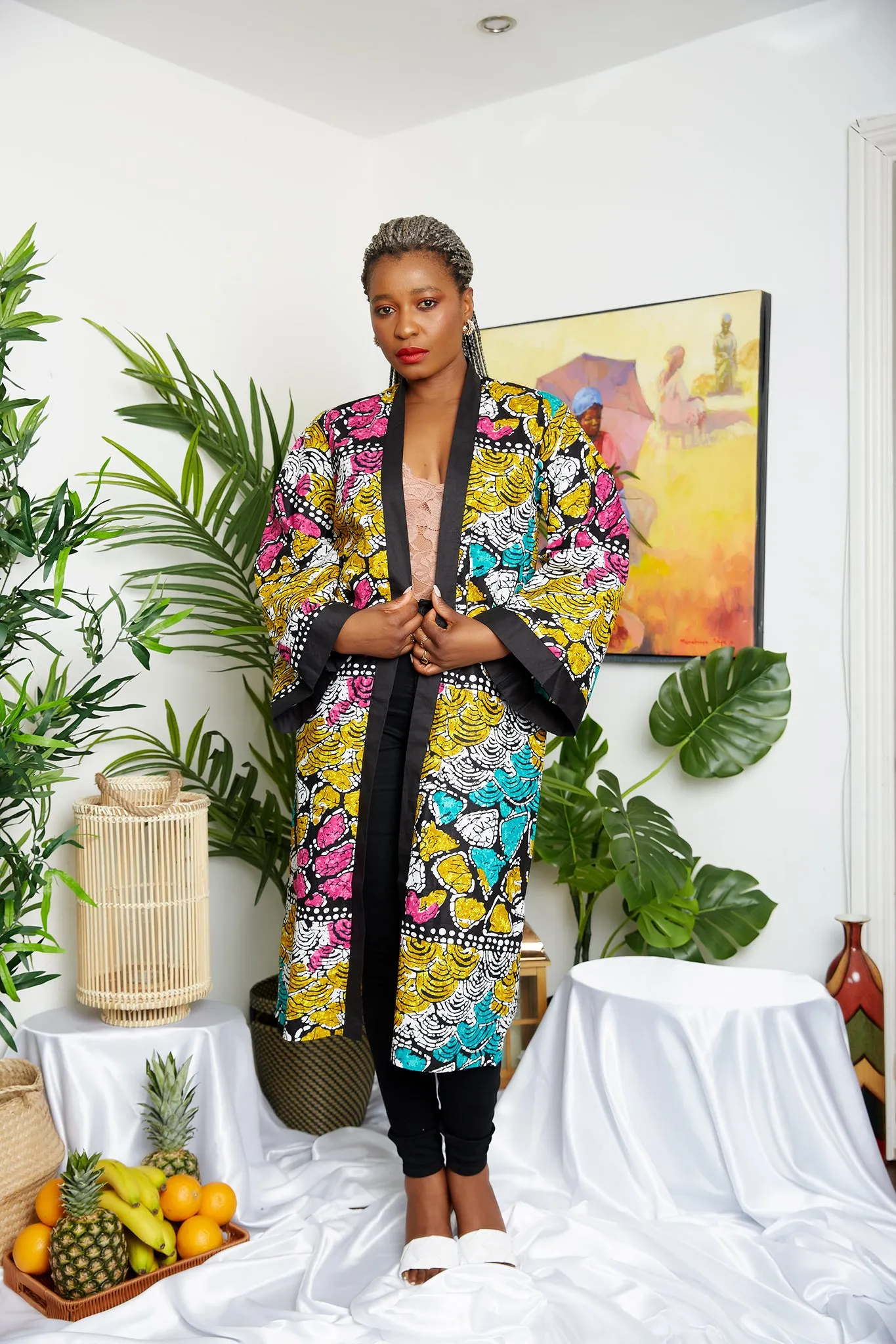 New in African Print Midi Kimono Jacket - Celina