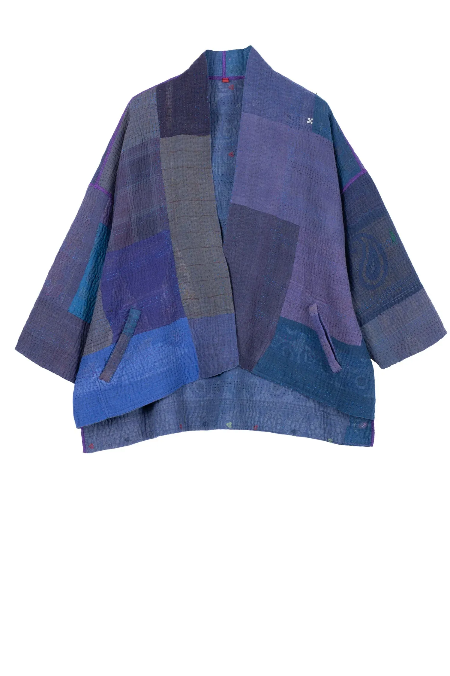 OMBRE PATCHED KANTHA MINI KIMONO JKT - op4055-blu -