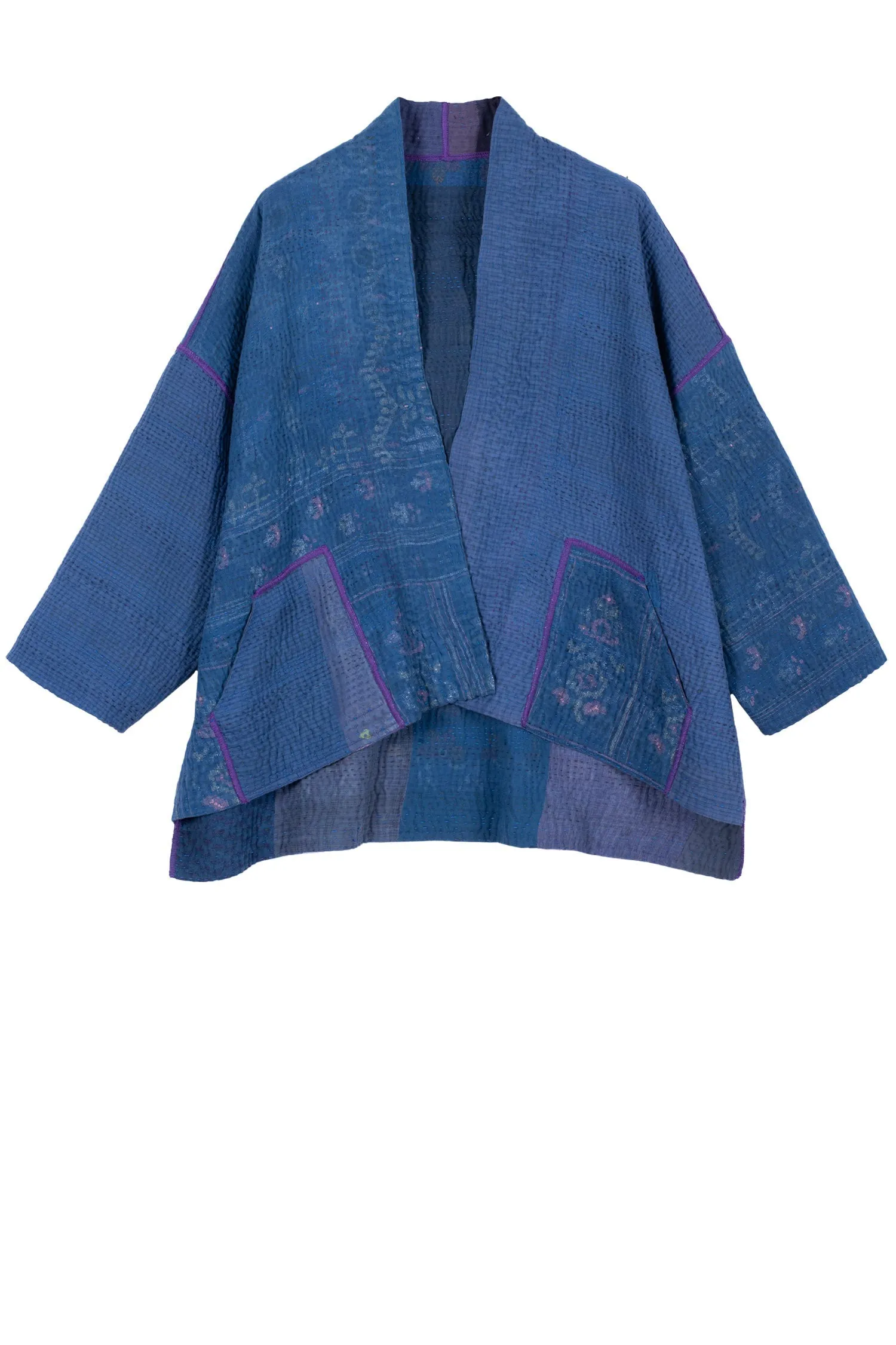 OMBRE PATCHED KANTHA MINI KIMONO JKT - op4055-blu -