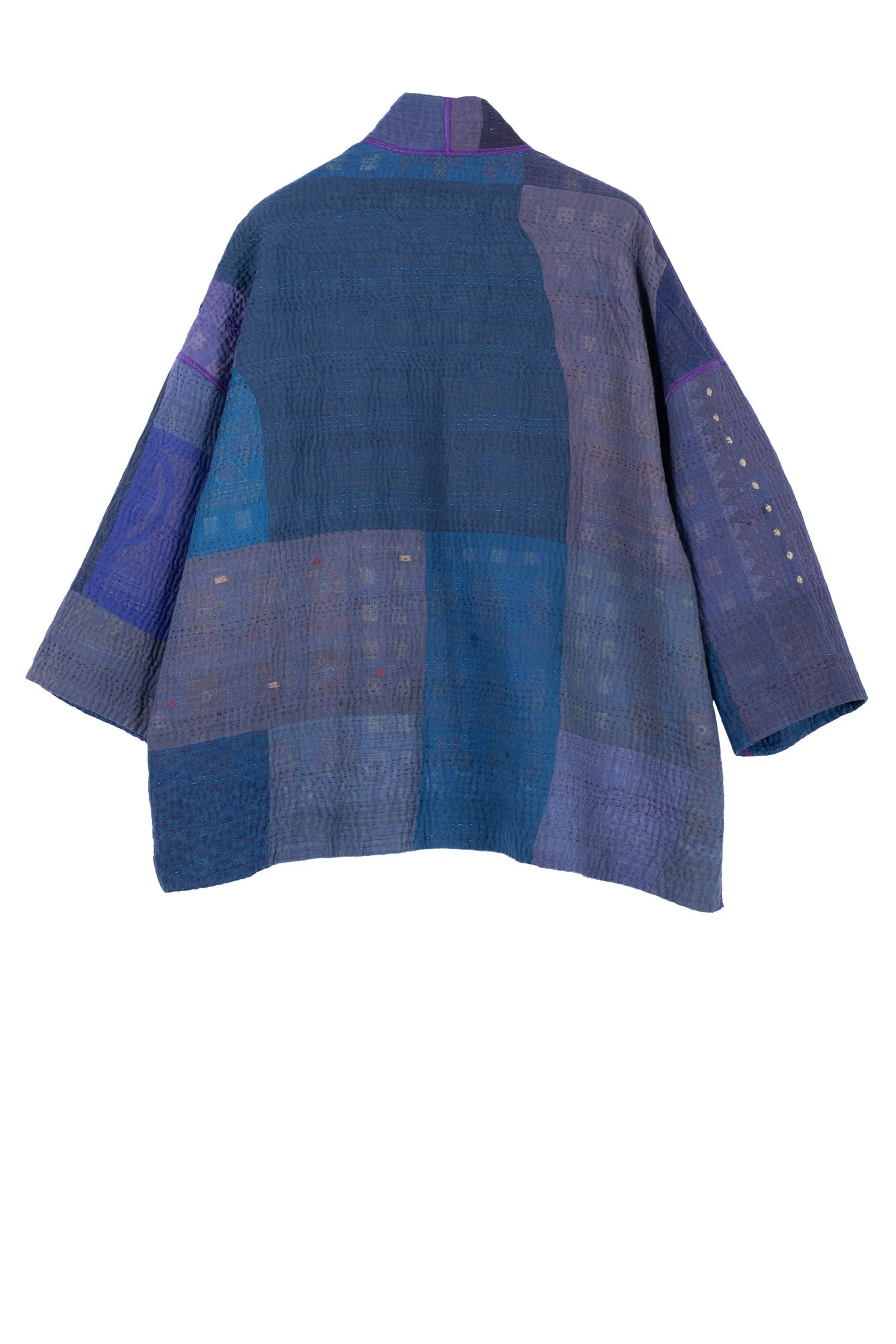 OMBRE PATCHED KANTHA MINI KIMONO JKT - op4055-blu -