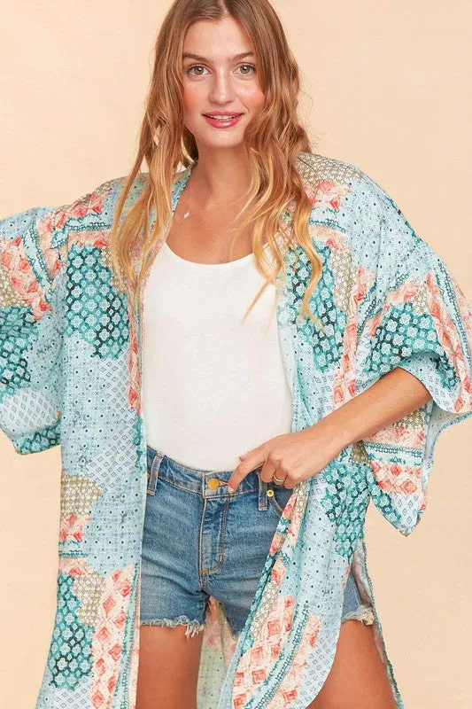 *Online Exclusive* Bohemian Ethnic Rayon Challis Cover Up Kimono