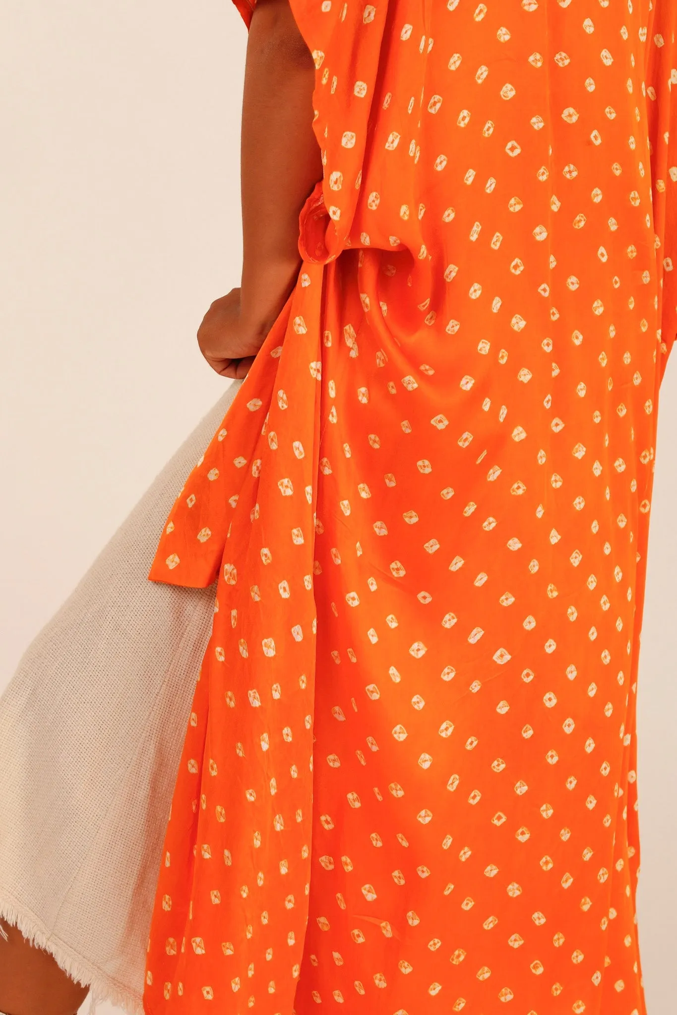 ORANGE POLKA DOT SILK KIMONO