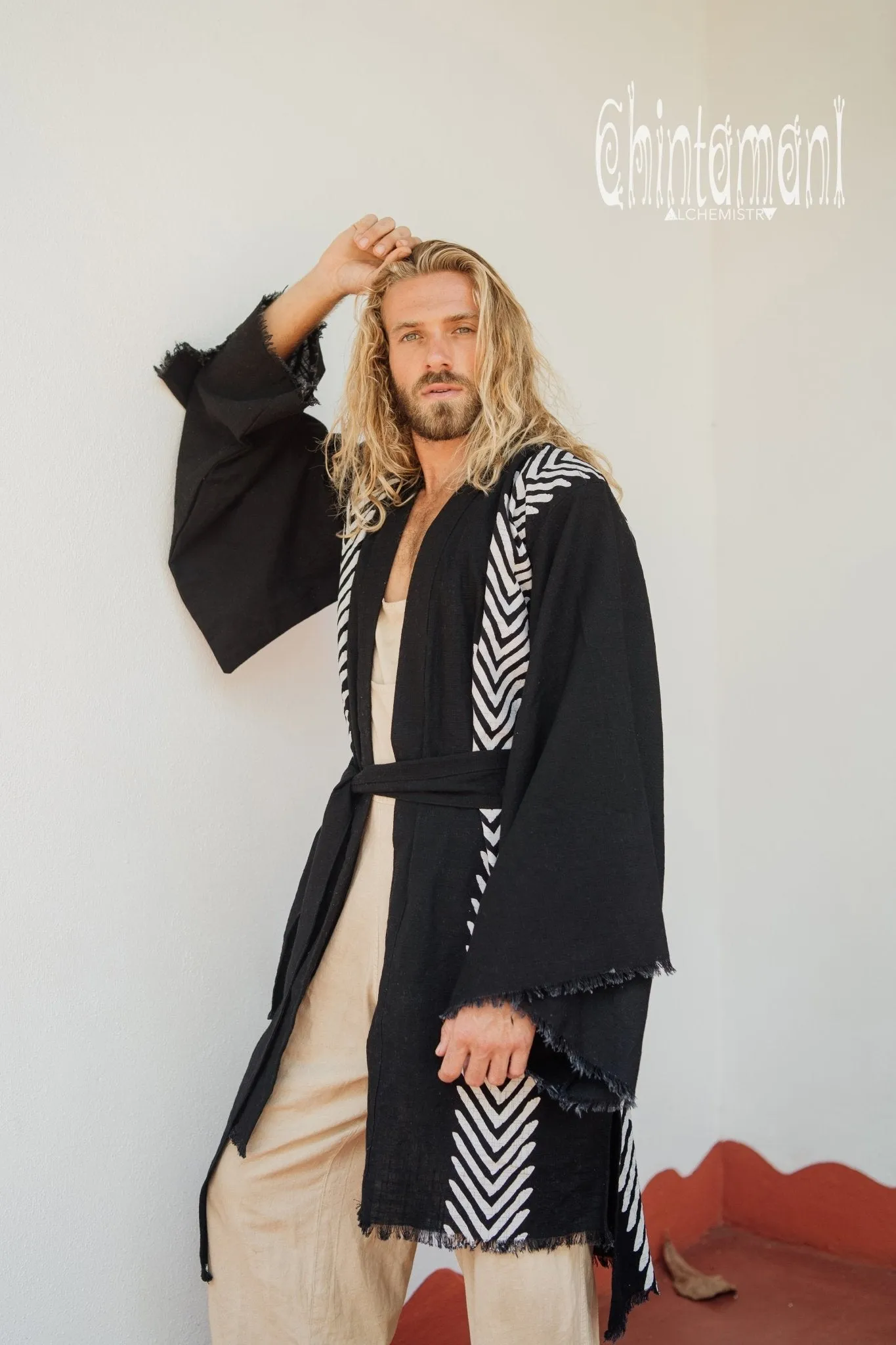 Organic Cotton Kimono Robe / Cardigan for Men / Black