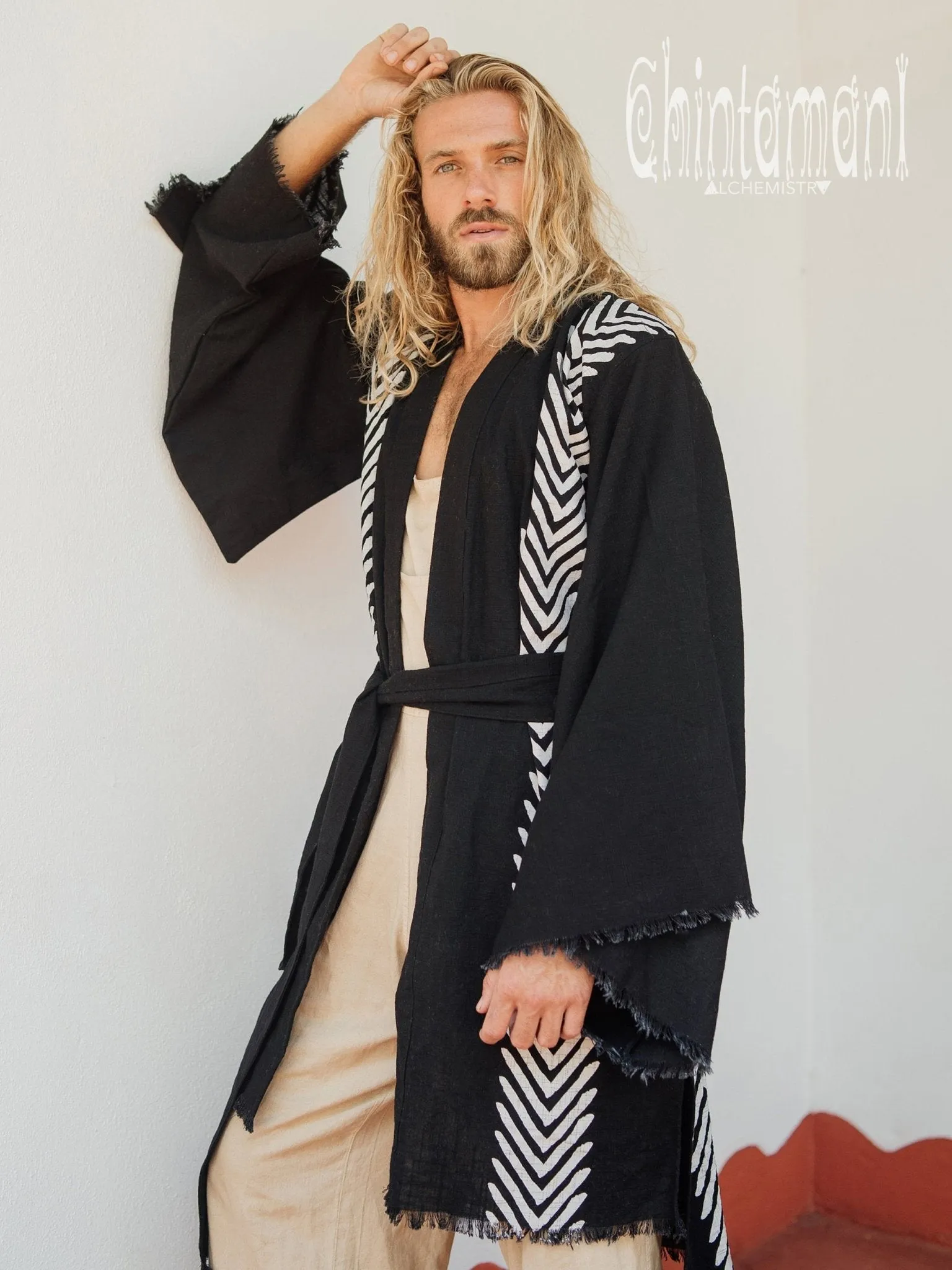 Organic Cotton Kimono Robe / Cardigan for Men / Black