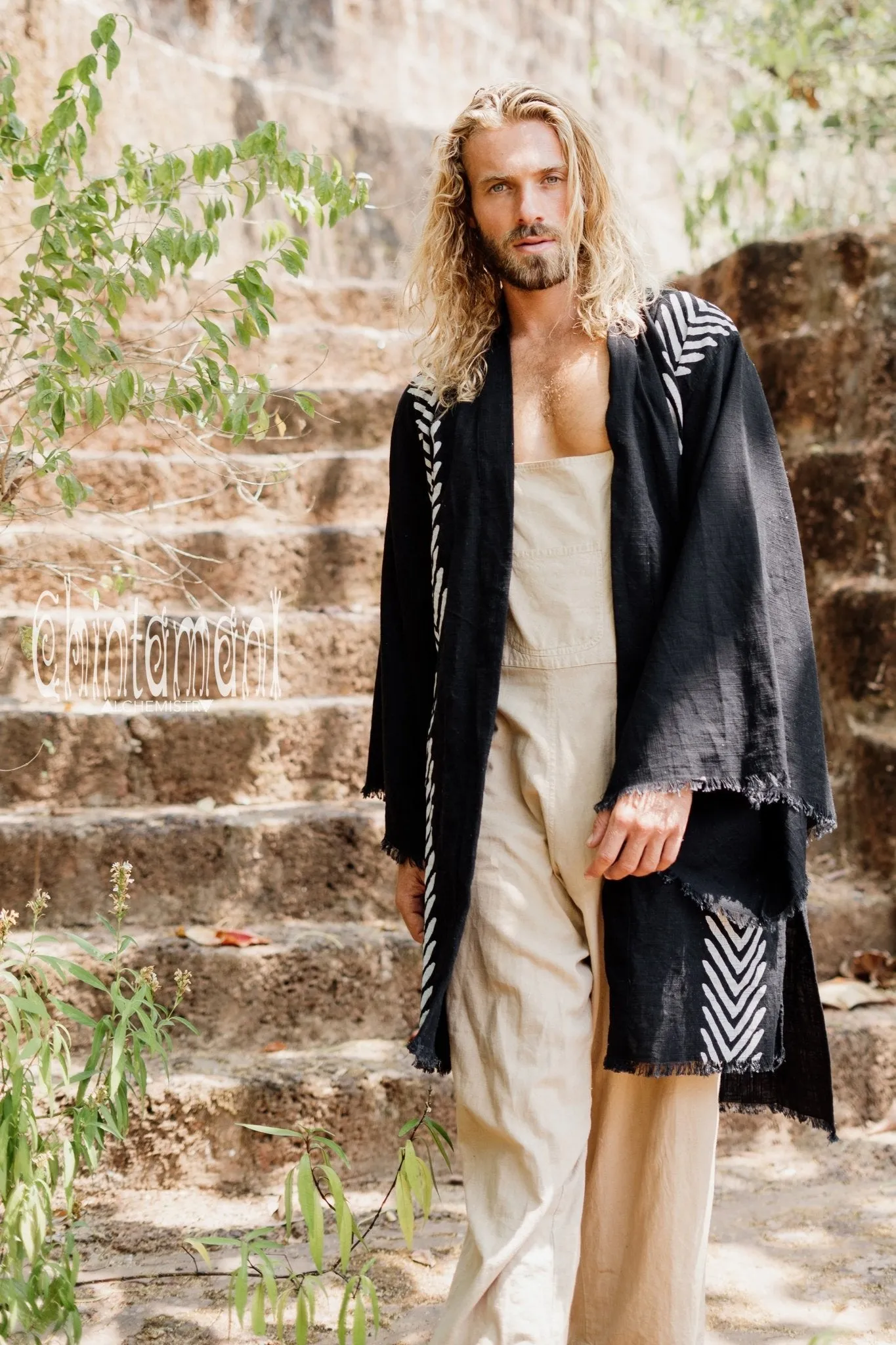 Organic Cotton Kimono Robe / Cardigan for Men / Black