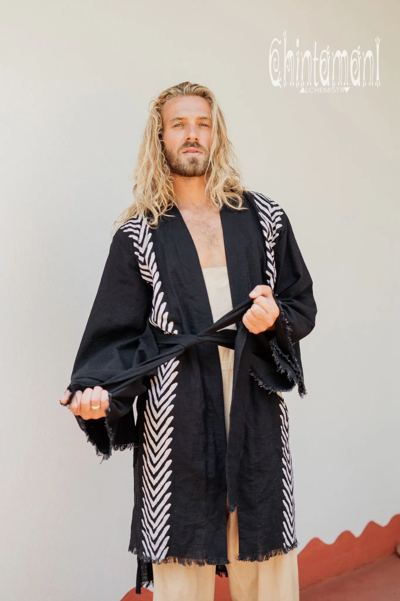 Organic Cotton Kimono Robe / Cardigan for Men / Black