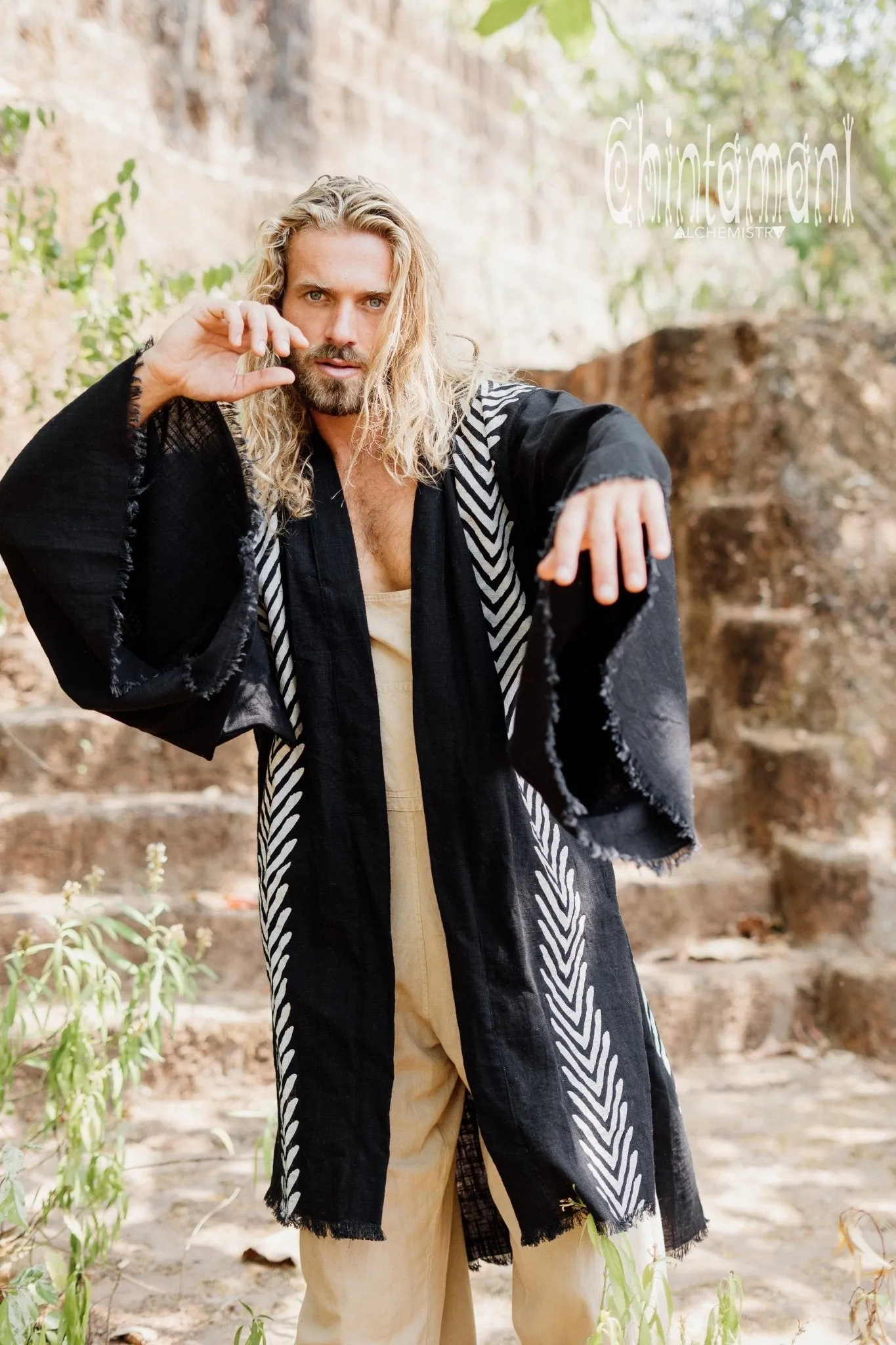 Organic Cotton Kimono Robe / Cardigan for Men / Black