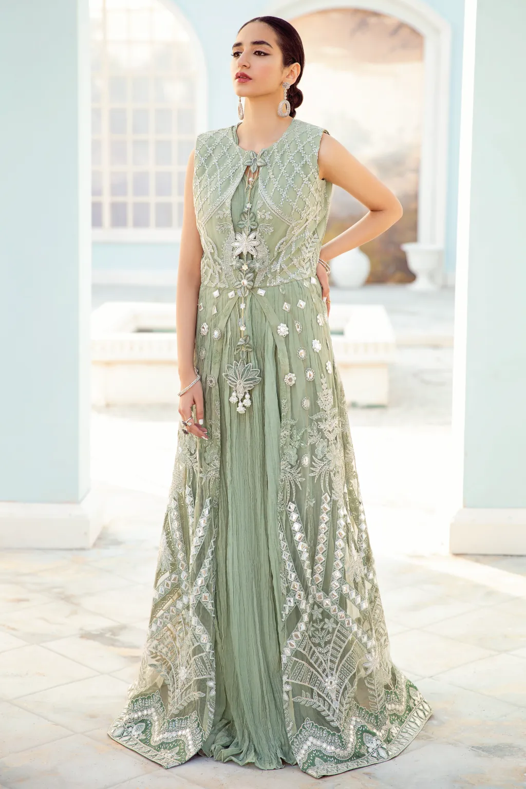 Pakistani Pishwas Dress in Mint Green Shade #PF469