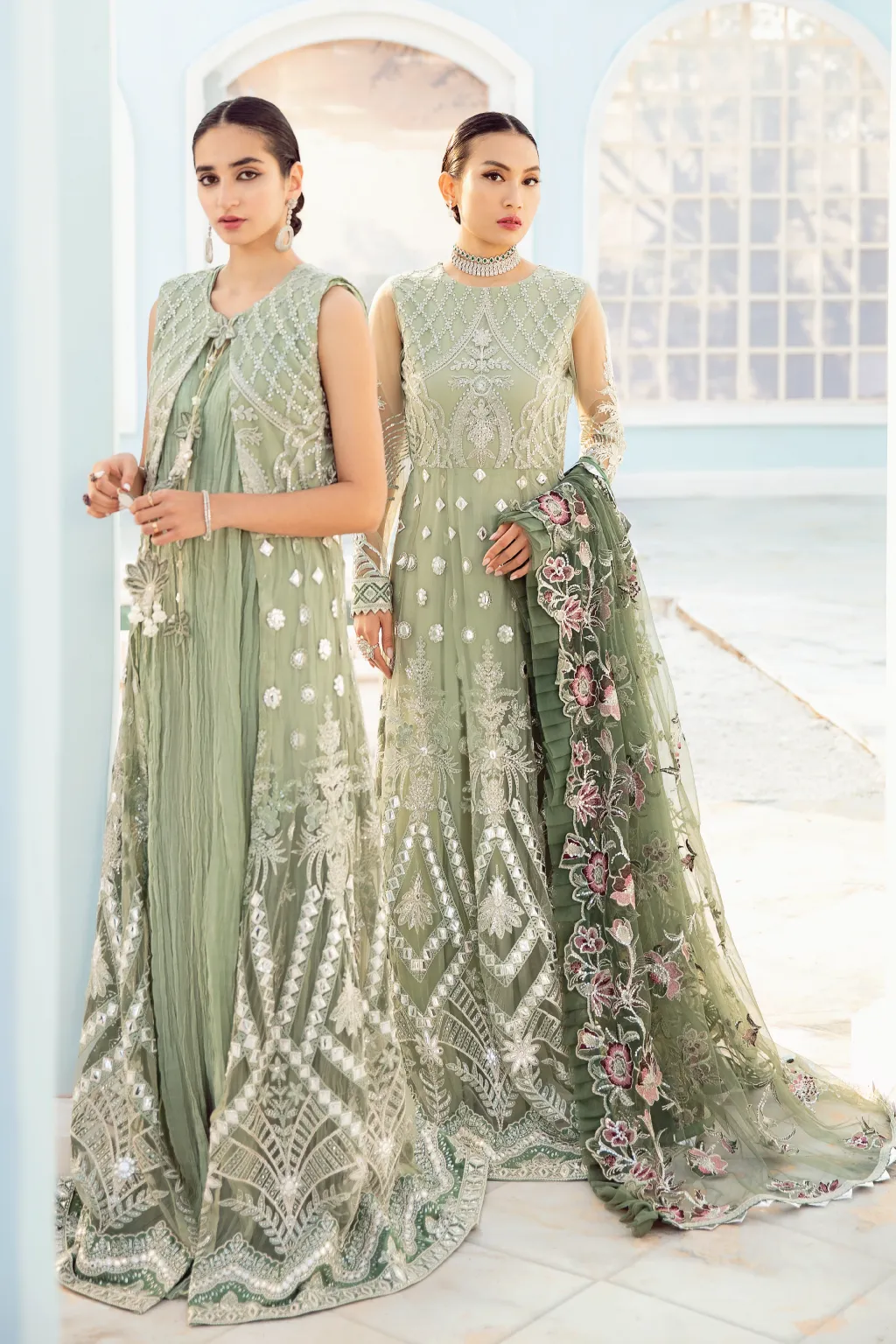 Pakistani Pishwas Dress in Mint Green Shade #PF469