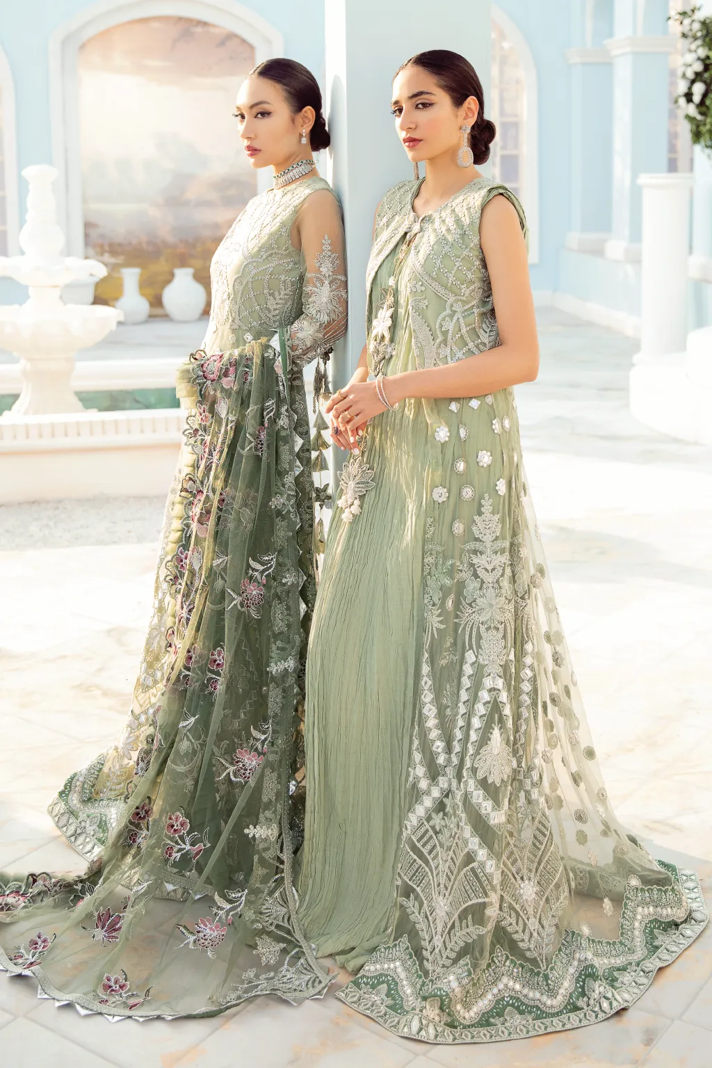 Pakistani Pishwas Dress in Mint Green Shade #PF469