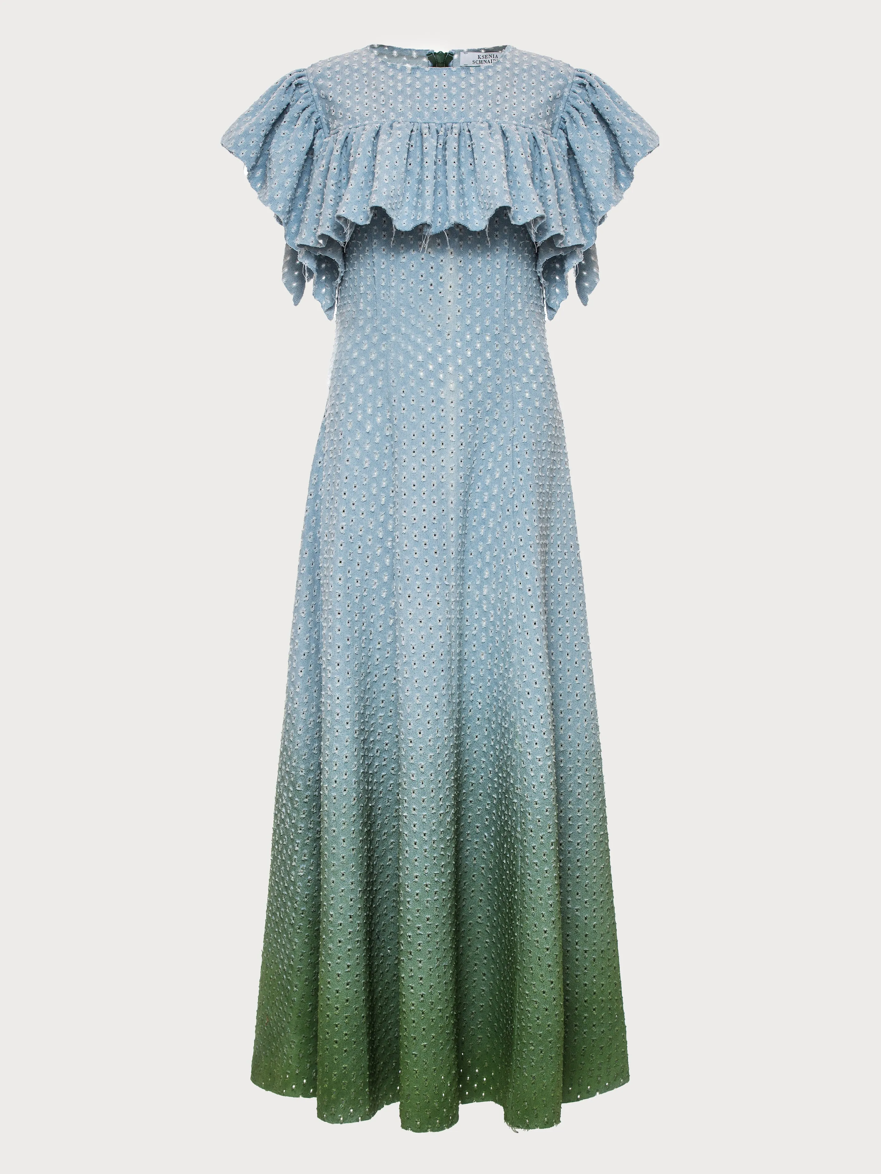 Perforated Denim Dress with Green Gradient