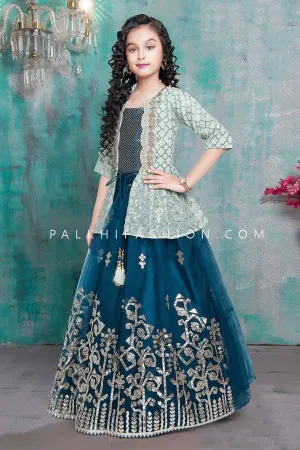 Petrol Blue Jacket Lehenga Choli With Stunning Style