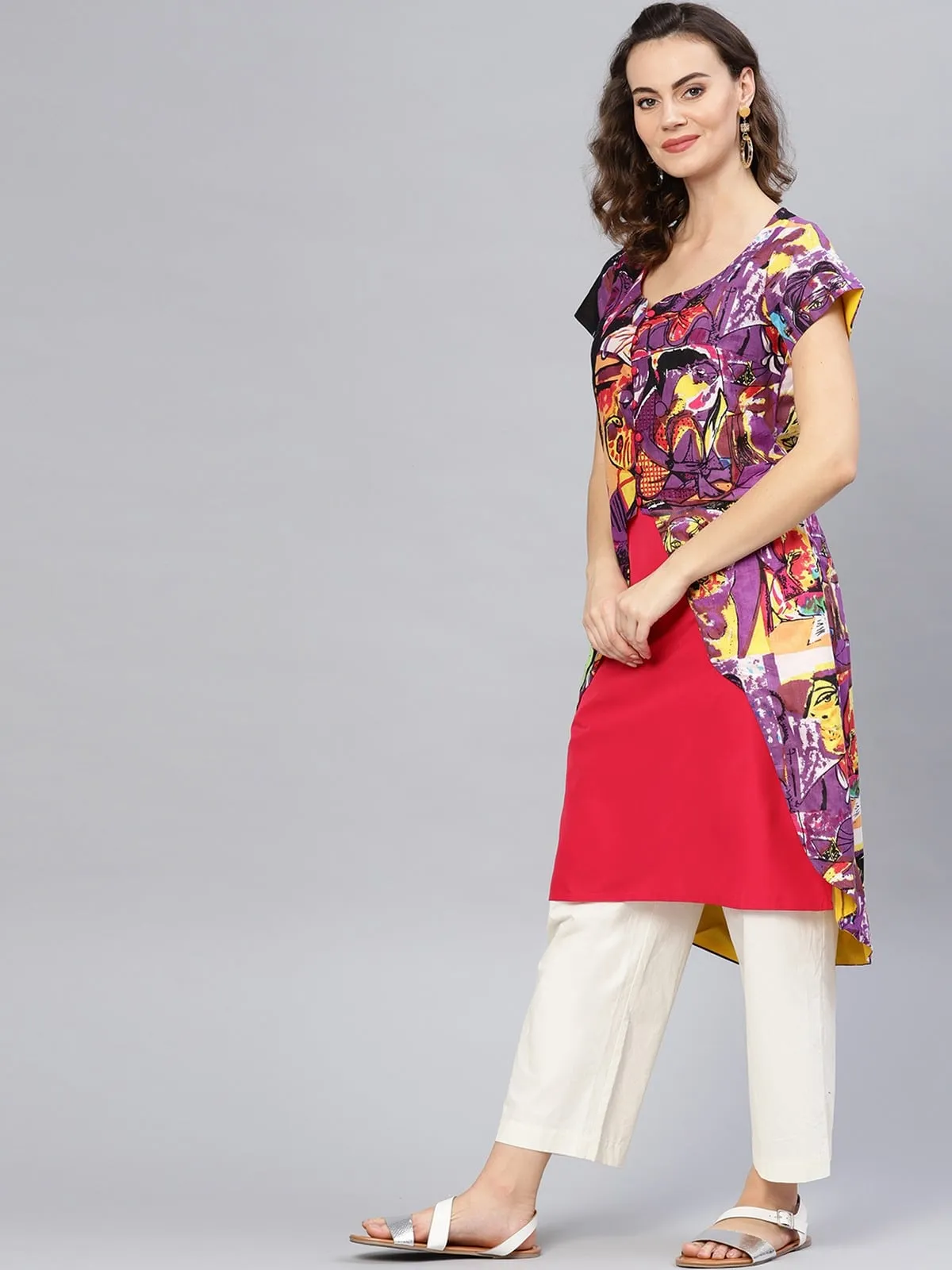 Picasso Printed Asymmetric Jacket Kurta