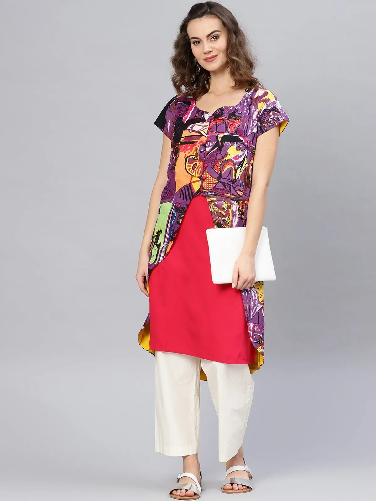 Picasso Printed Asymmetric Jacket Kurta