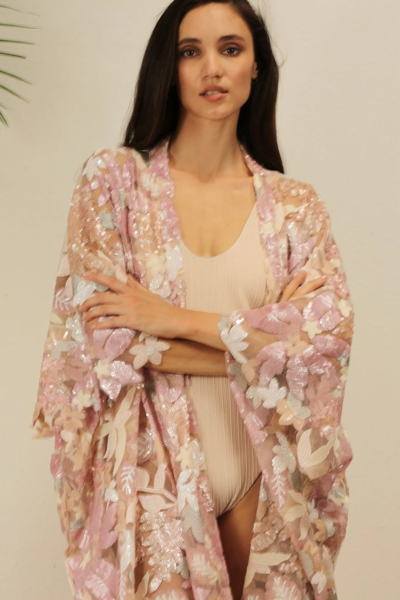 PINK SEQUIN FLOWER KIMONO