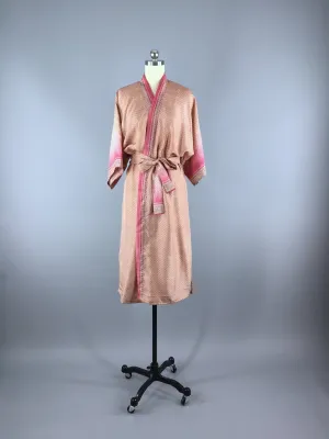 Pink Terracotta Floral Print Robe made from a Vintage Indian Sari