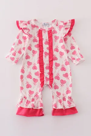 Pink valentine heart print girl romper